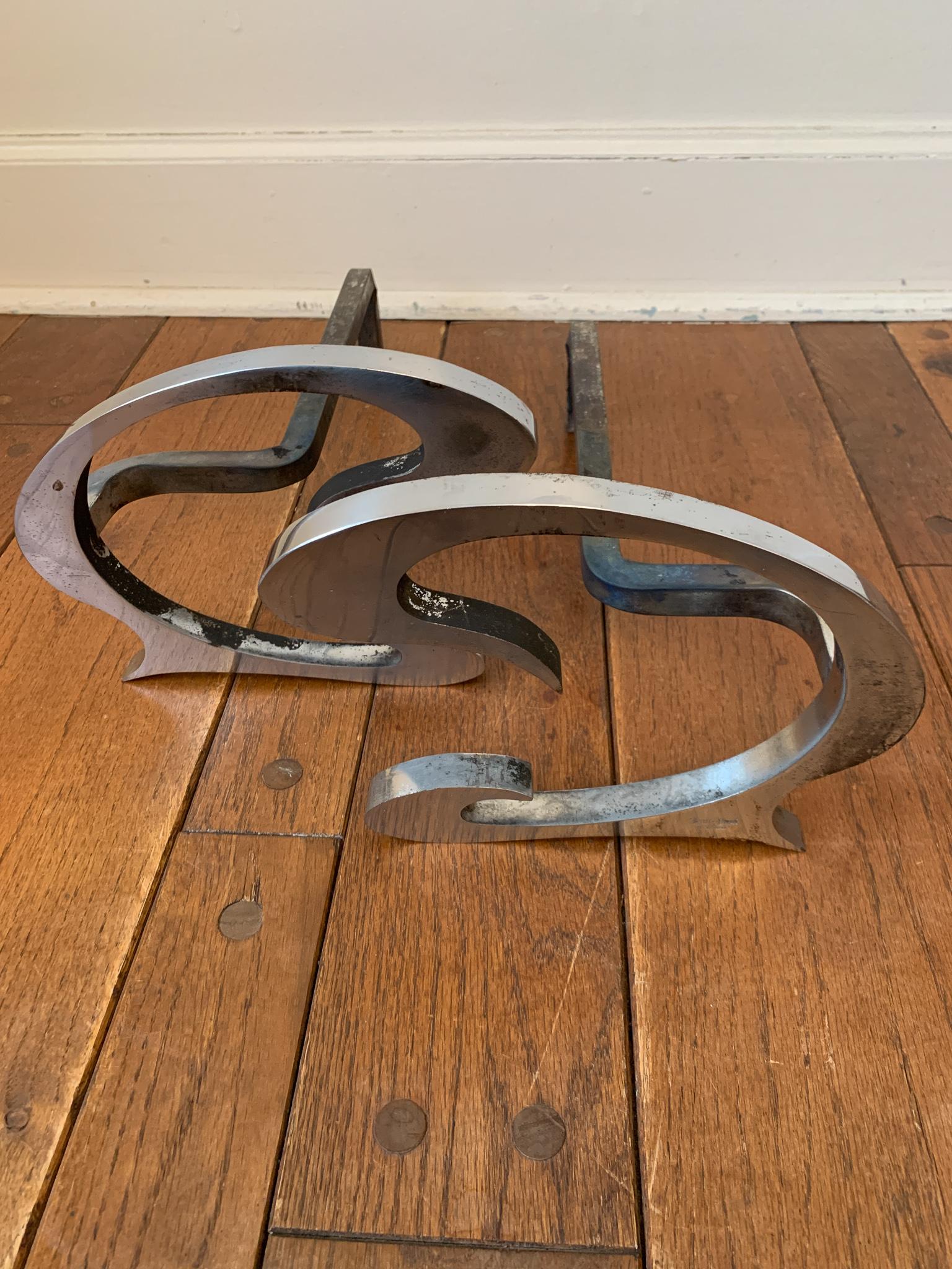 Jean-Paul Créations, Rarely Complete Modernist Fireplace Set, France 1970's In Fair Condition For Sale In Philadelphia, PA