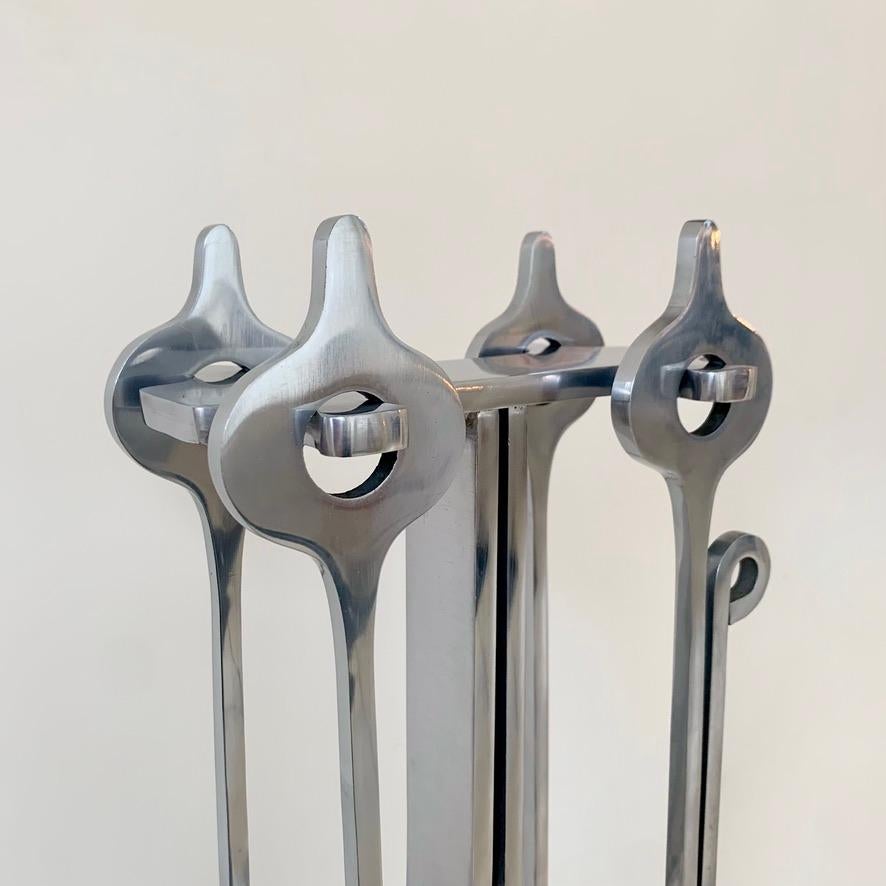 Jean-Paul Creations Stamped Fireplace Tools Set, circa 1970, France. For Sale 3