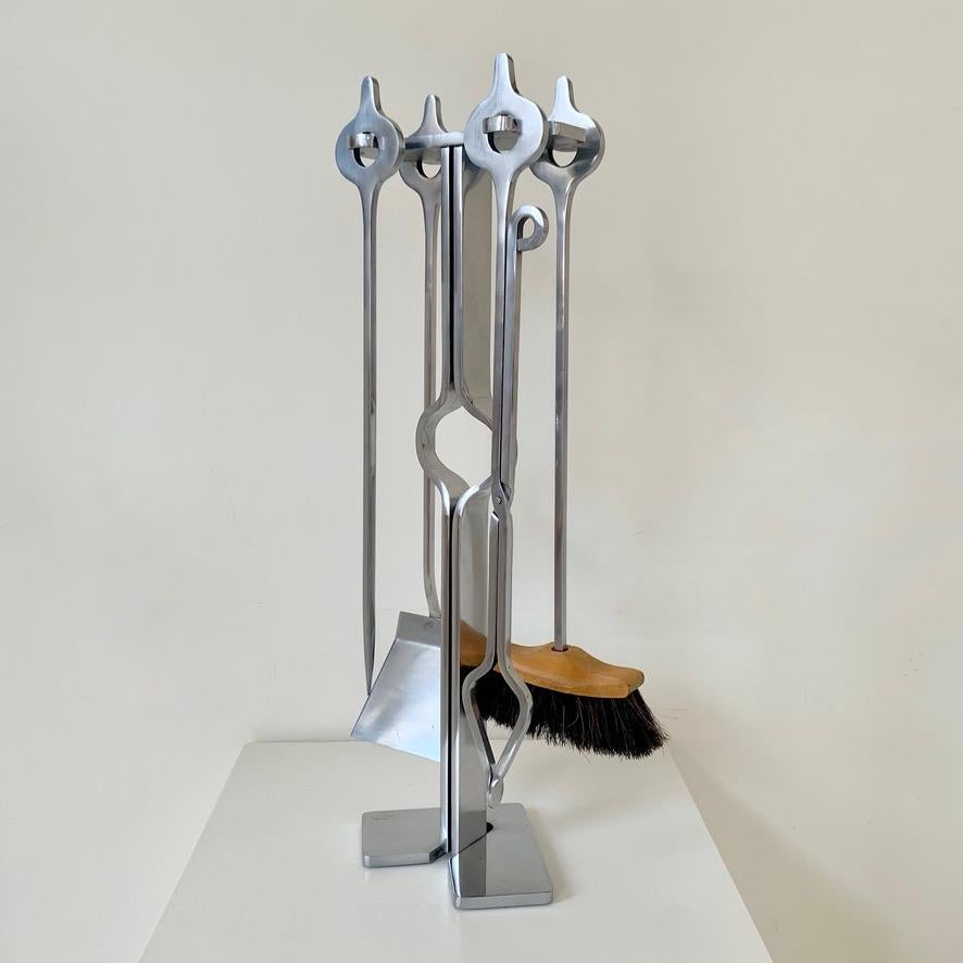 Mid-Century Modern Jean-Paul Creations Stamped Fireplace Tools Set, circa 1970, France. For Sale