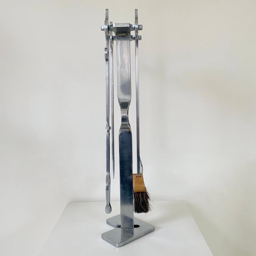 Late 20th Century Jean-Paul Creations Stamped Fireplace Tools Set, circa 1970, France. For Sale