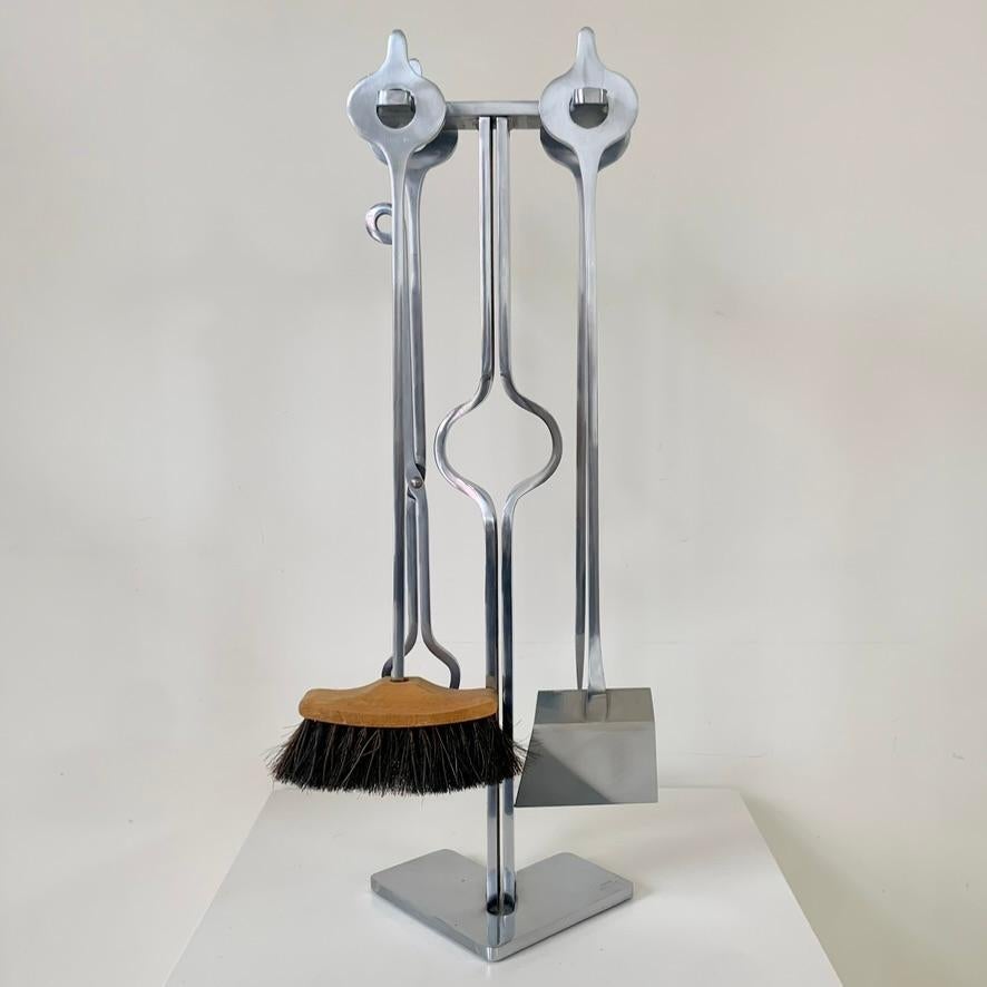 Steel Jean-Paul Creations Stamped Fireplace Tools Set, circa 1970, France. For Sale