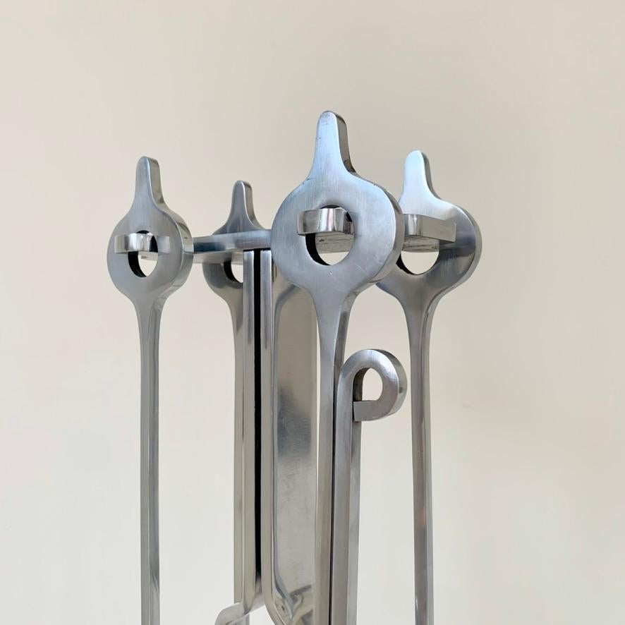 Jean-Paul Creations Stamped Fireplace Tools Set, circa 1970, France. For Sale 2