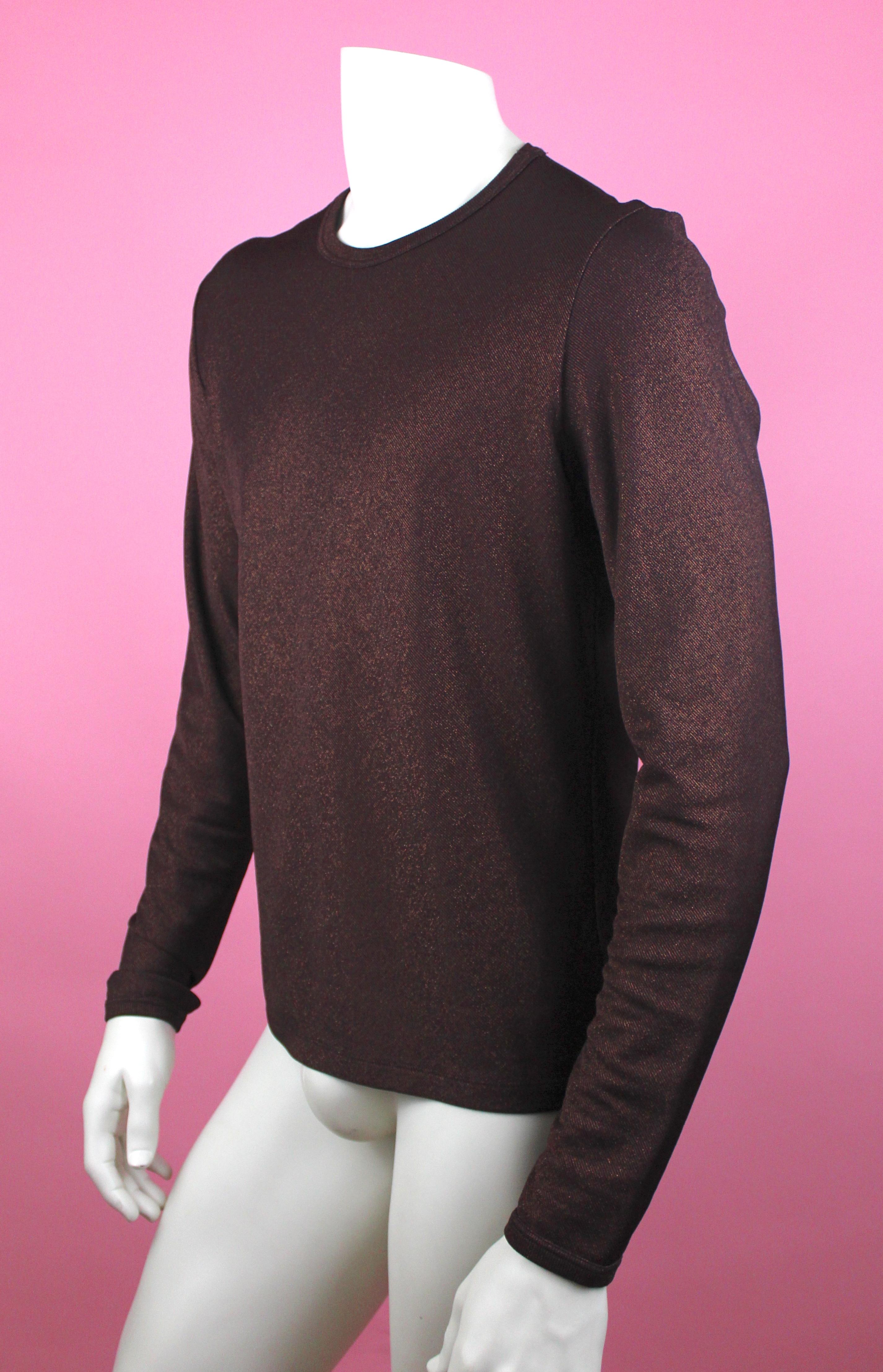 Black Jean Paul Gauliter Classique Burgundy Lurex Long Sleeve Shirt, Size 54 IT For Sale