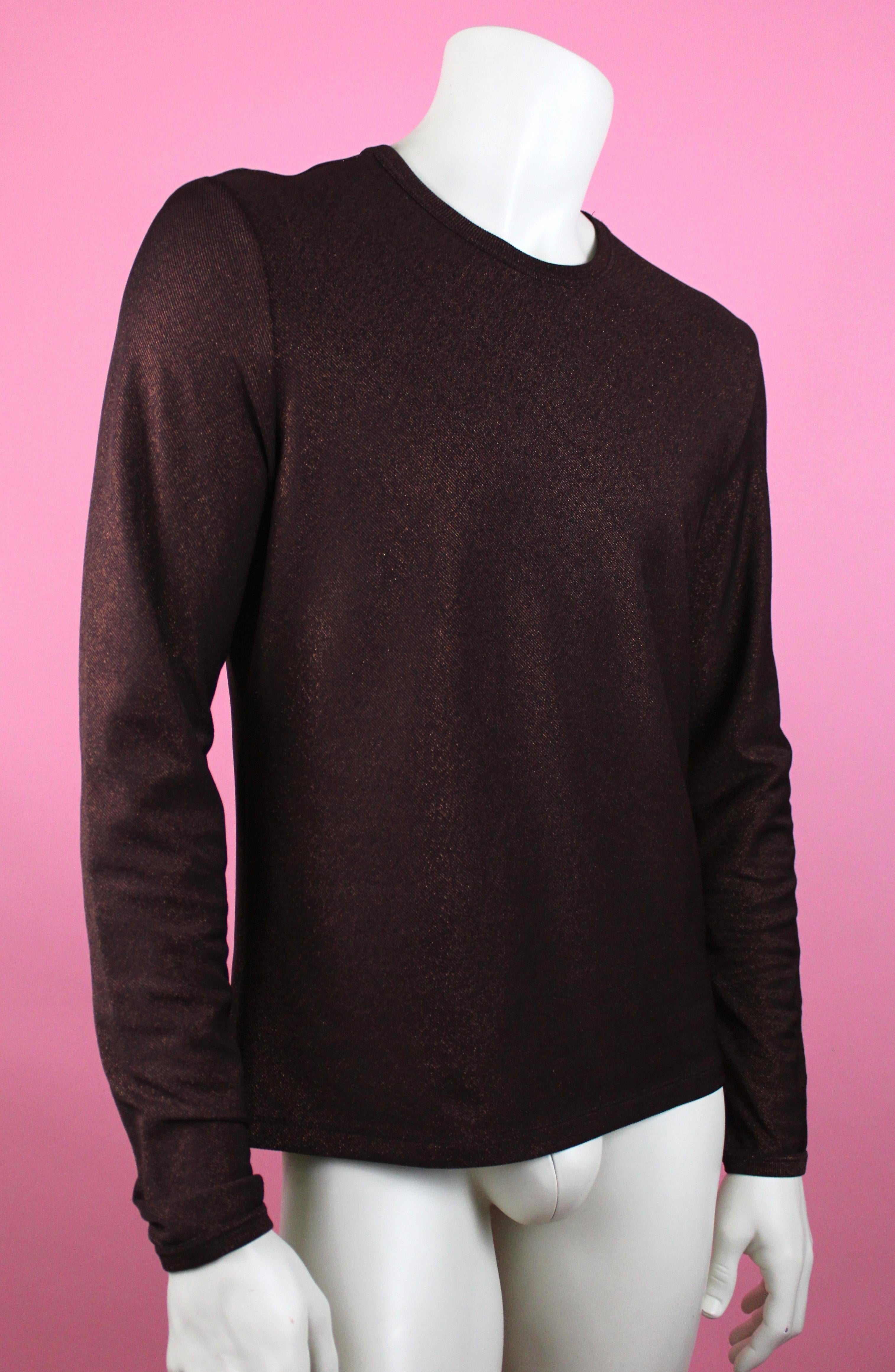Men's Jean Paul Gauliter Classique Burgundy Lurex Long Sleeve Shirt, Size 54 IT For Sale