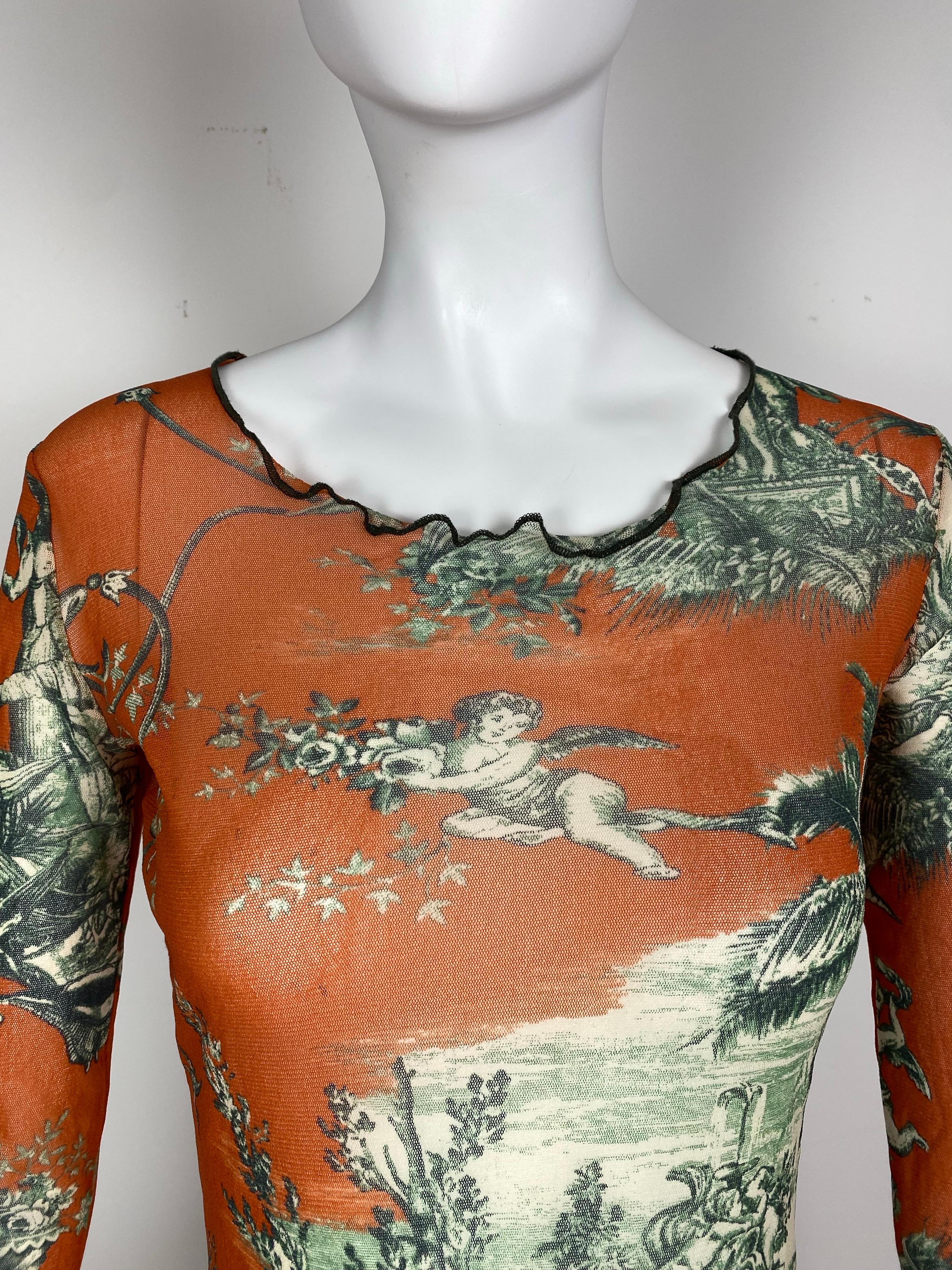 Marron JEAN PAUL GAULITER Vintage Top en maille avec imprimé Toile de Jouy Début des années 2000 en vente