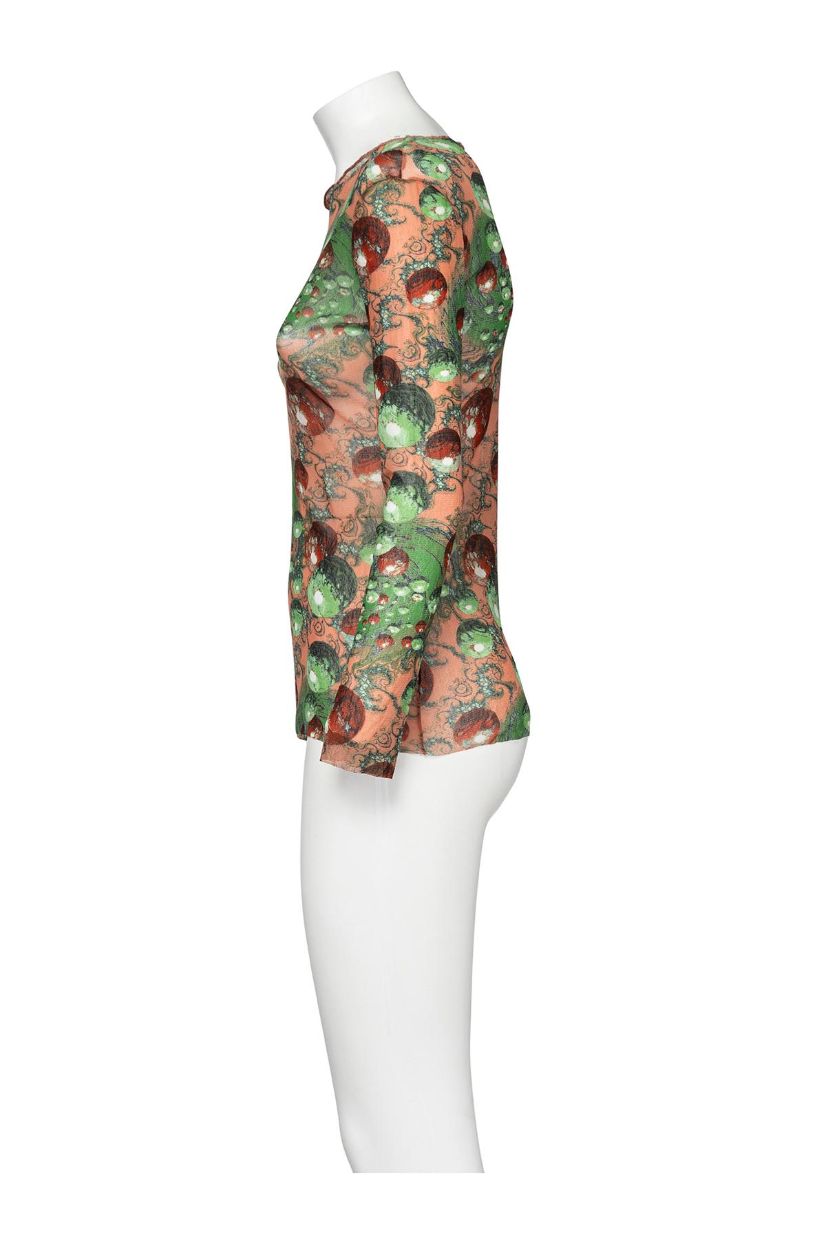 JEAN PAUL GAULTIER 00's Ikonisches langärmeliges bedrucktes Mesh-Top (Beige) im Angebot