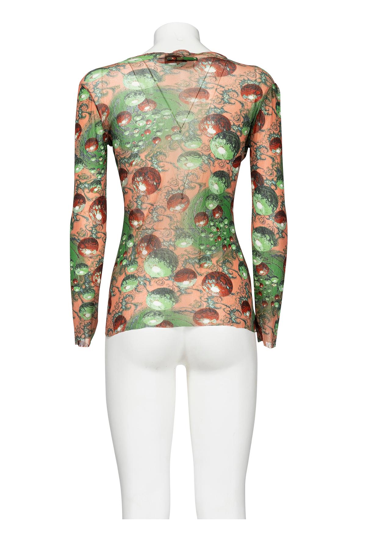 JEAN PAUL GAULTIER 00's Ikonisches langärmeliges bedrucktes Mesh-Top im Zustand „Hervorragend“ im Angebot in Milano, MILANO