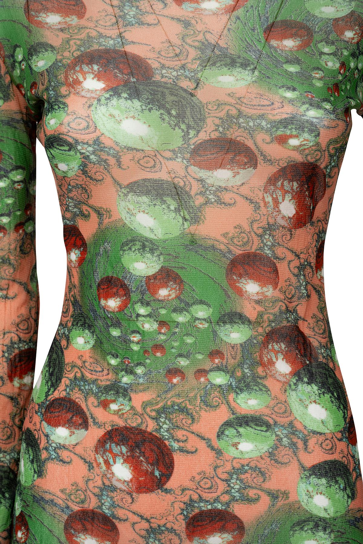 JEAN PAUL GAULTIER 00's Ikonisches langärmeliges bedrucktes Mesh-Top im Angebot 1
