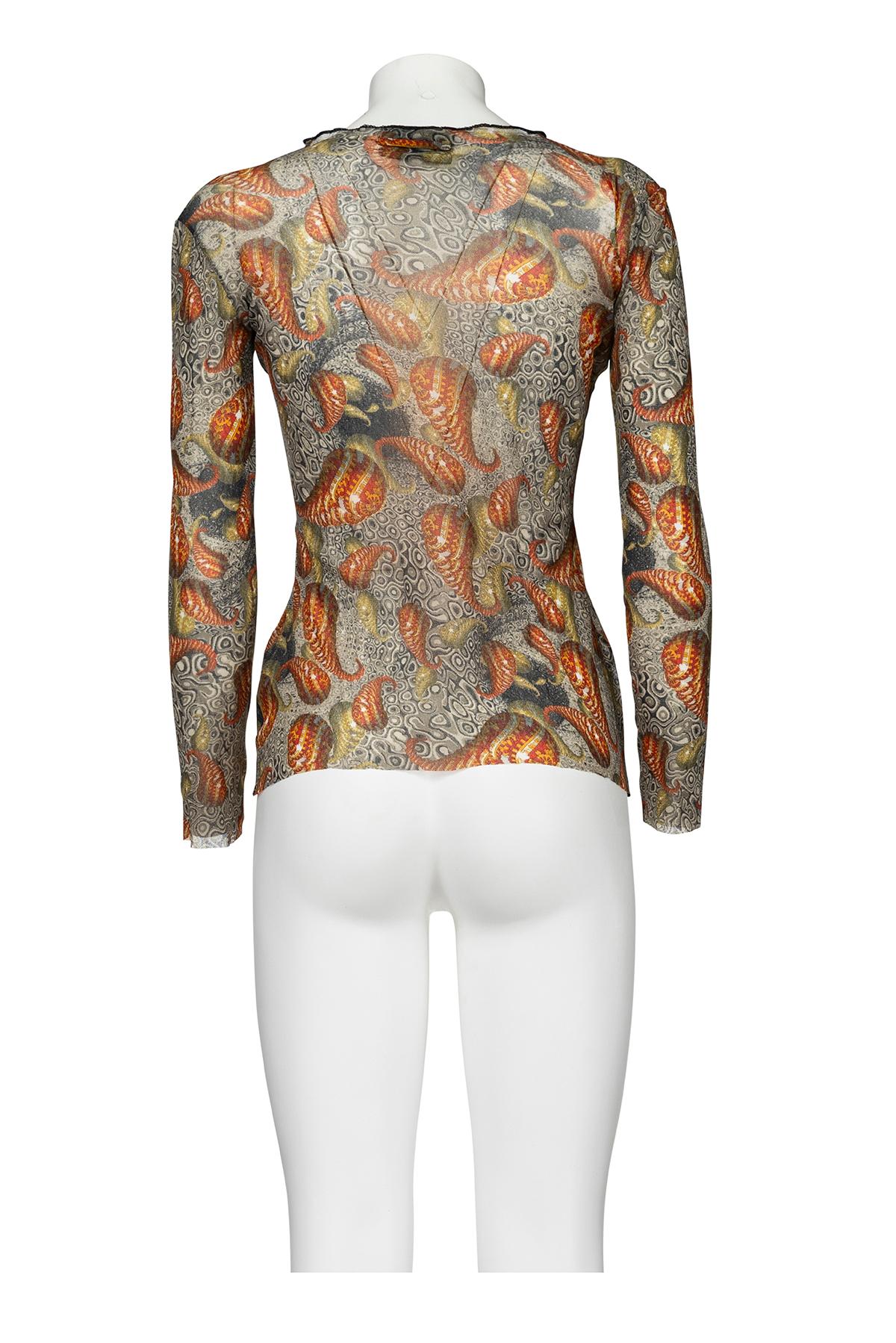 JEAN PAUL GAULTIER 00's Iconic Long Sleeve Shell Printed Mesh Top Excellent état - En vente à Milano, MILANO