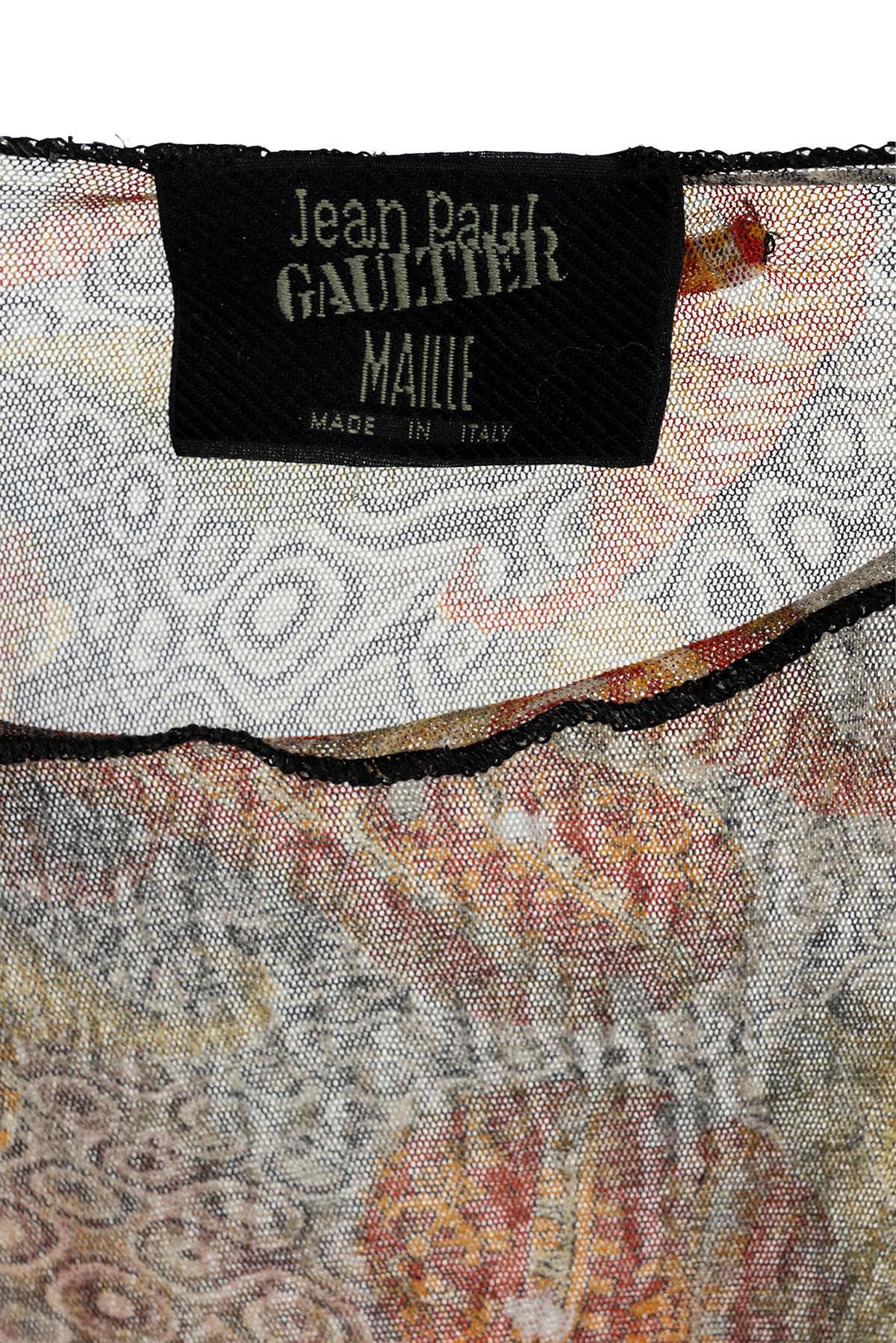JEAN PAUL GAULTIER 00's Iconic Long Sleeve Shell Printed Mesh Top Unisexe en vente