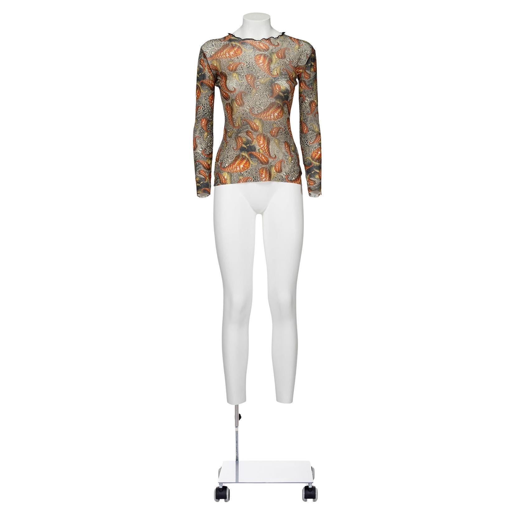 JEAN PAUL GAULTIER 00's Iconic Long Sleeve Shell Printed Mesh Top