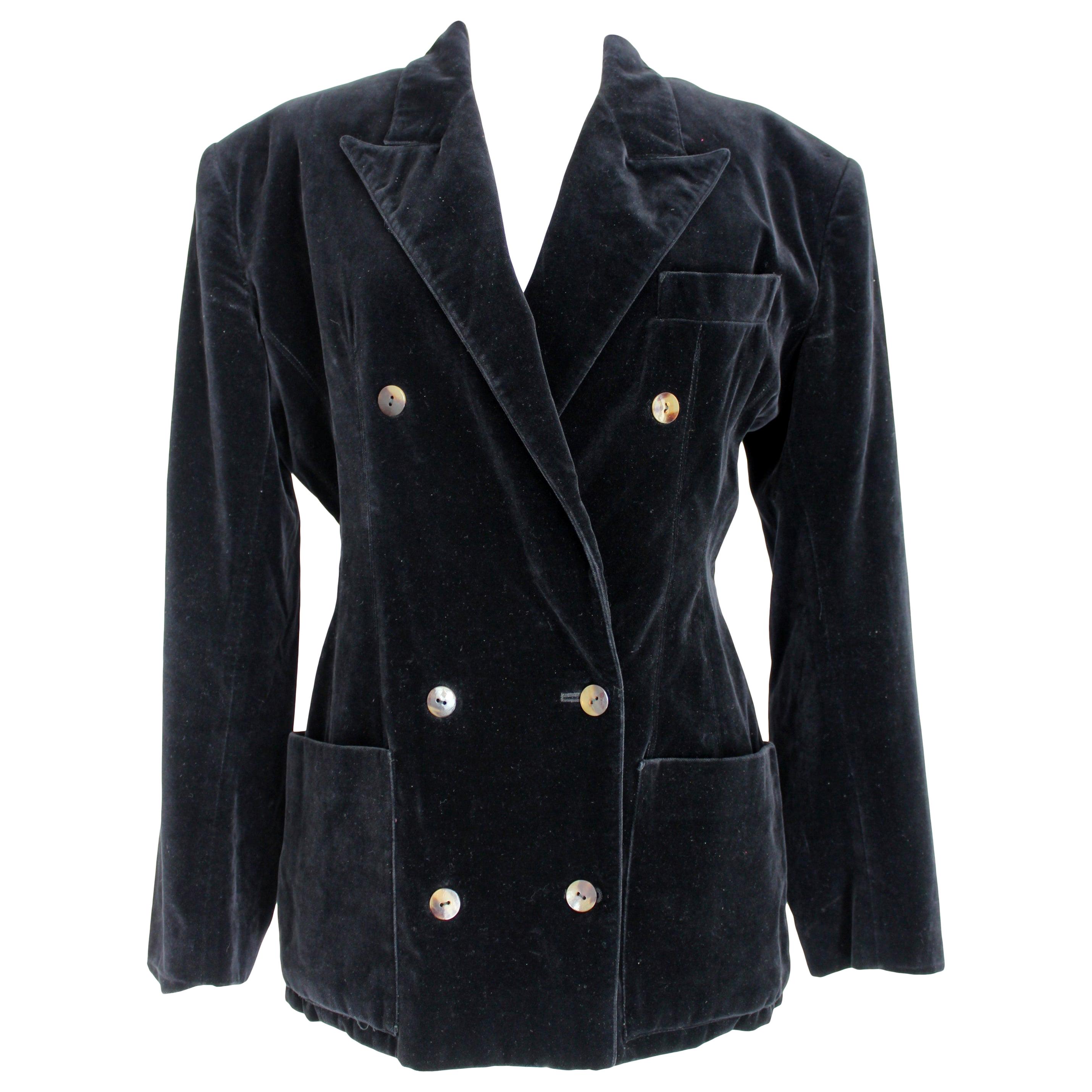 Jean Paul Gaultier 1980s Black Velvet Double Breasted Classic Vintage Jacket