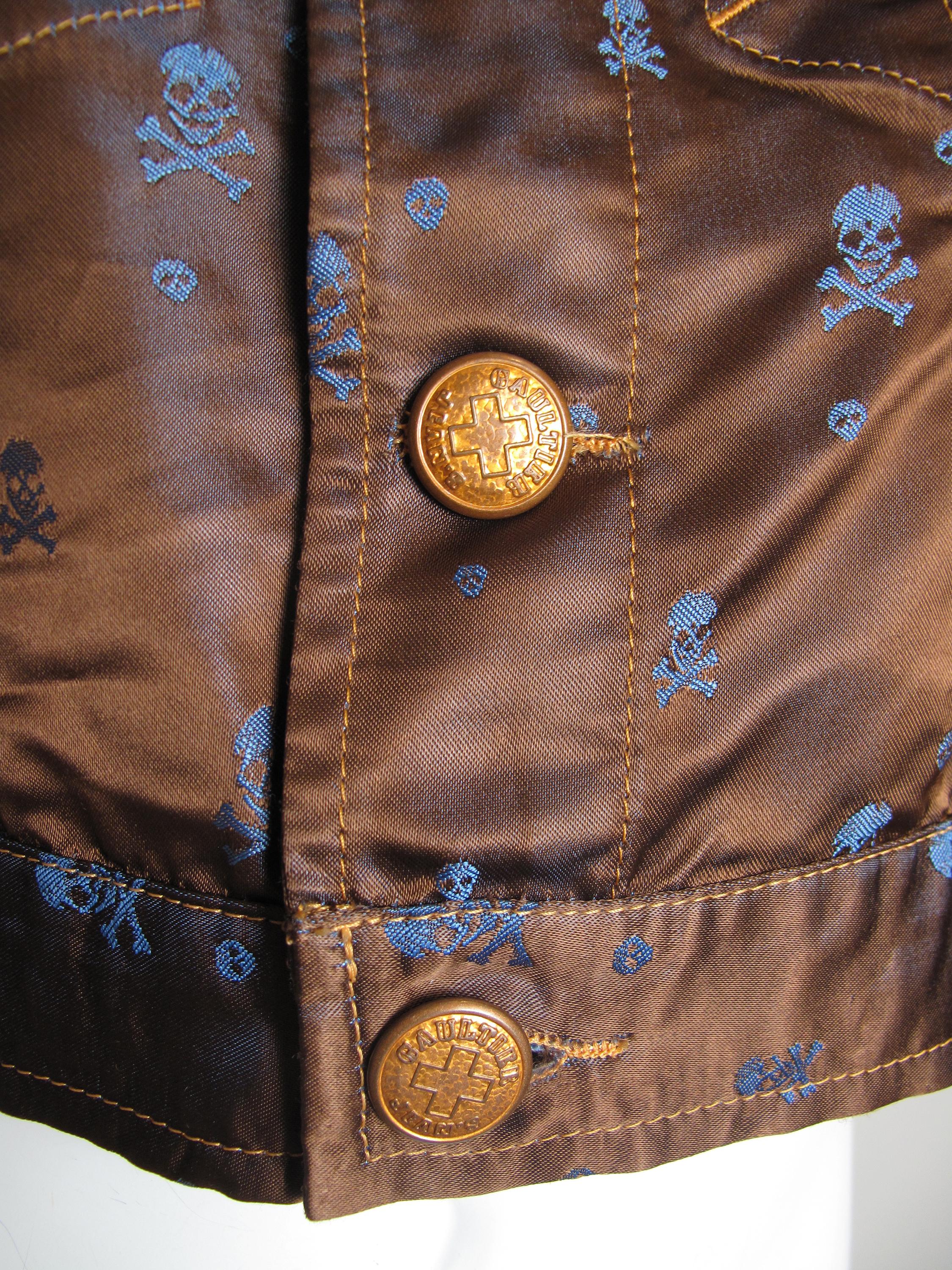 Brown Jean Paul Gaultier 1980s Cropped Satin Jacket with Skull Print