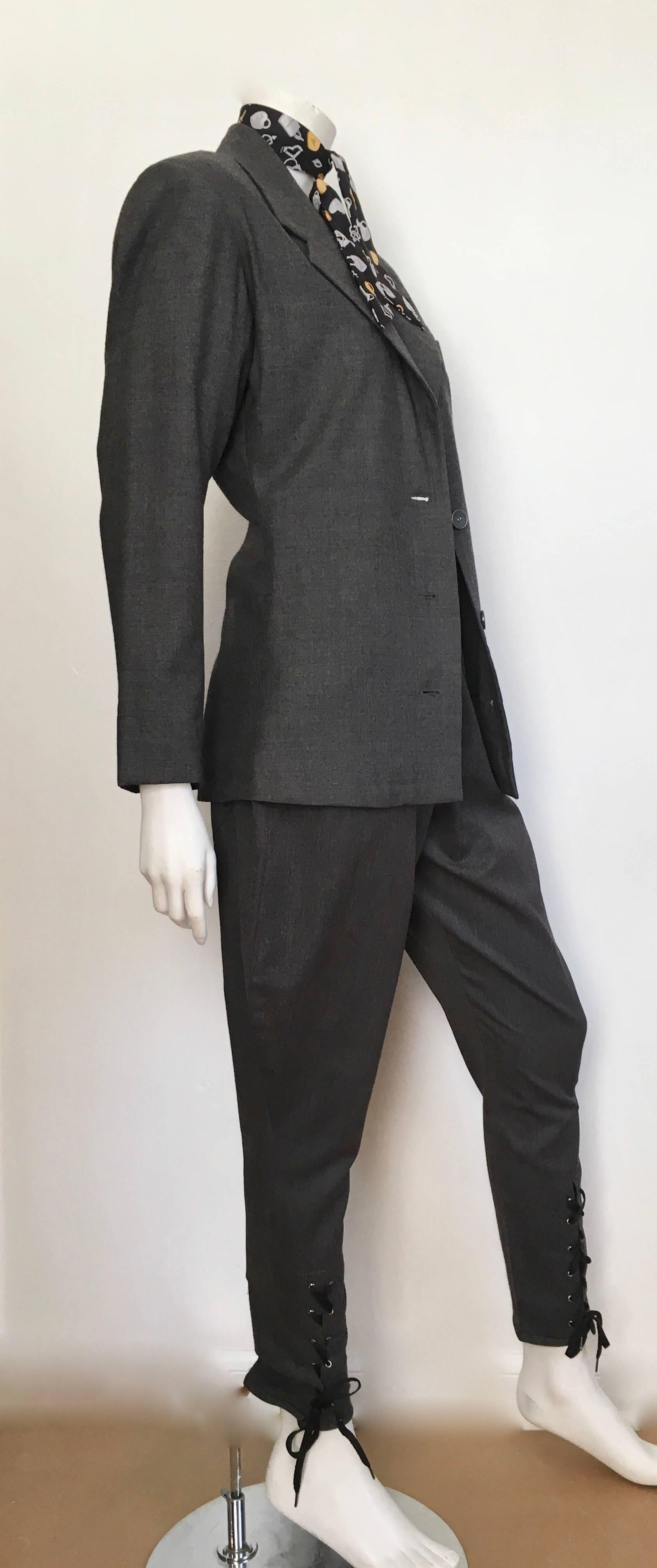 Black Jean Paul Gaultier Grey Suit with Lace Up Jodhpur Pants, 1980s  For Sale