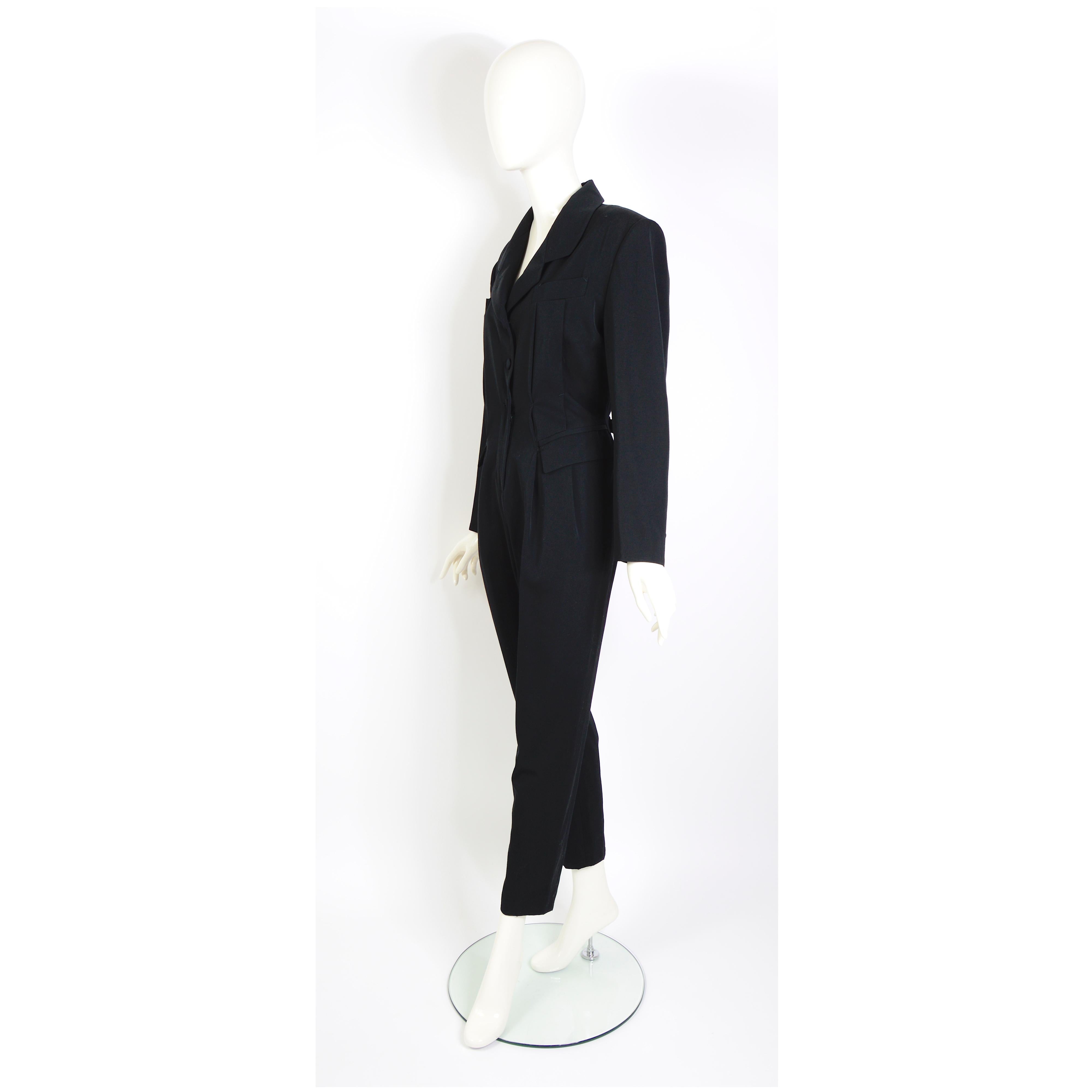 Women's Jean Paul Gaultier 1989 Runway Vintage Black Tuxedo Tailored Jumpsuit For Sale
