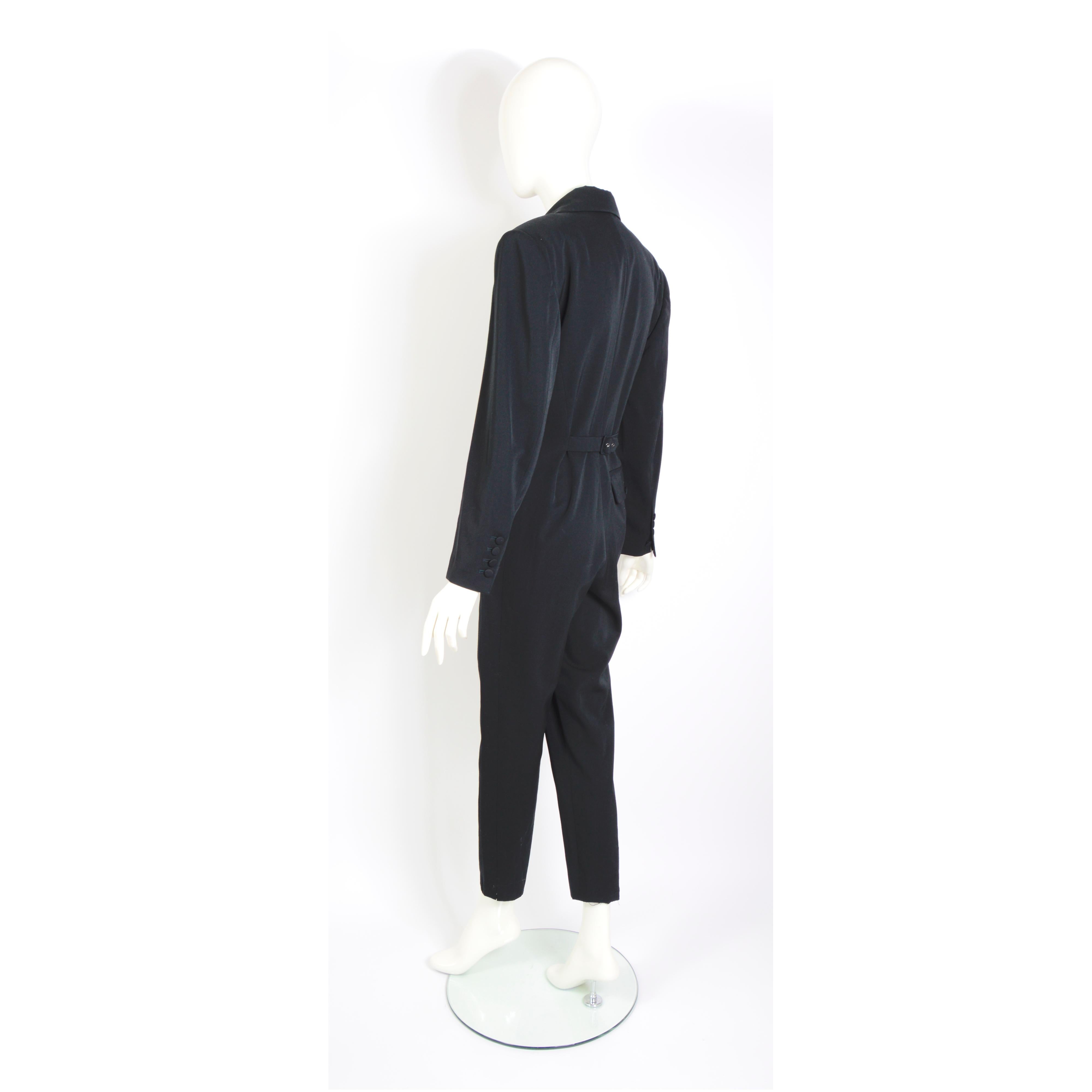 Jean Paul Gaultier 1989 Runway Vintage Black Tuxedo Tailored Jumpsuit For Sale 3