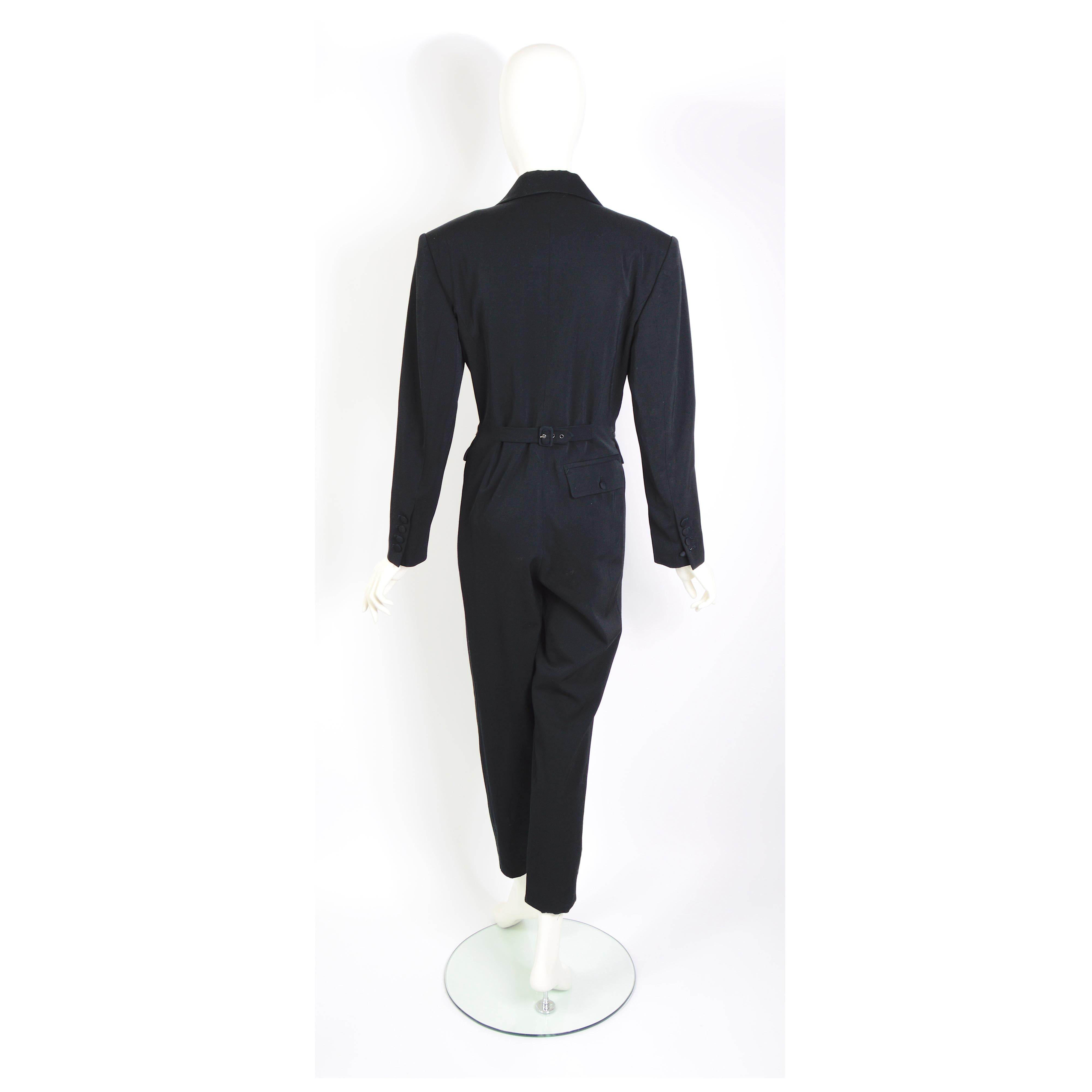 Jean Paul Gaultier 1989 Runway Vintage Black Tuxedo Tailored Jumpsuit For Sale 4