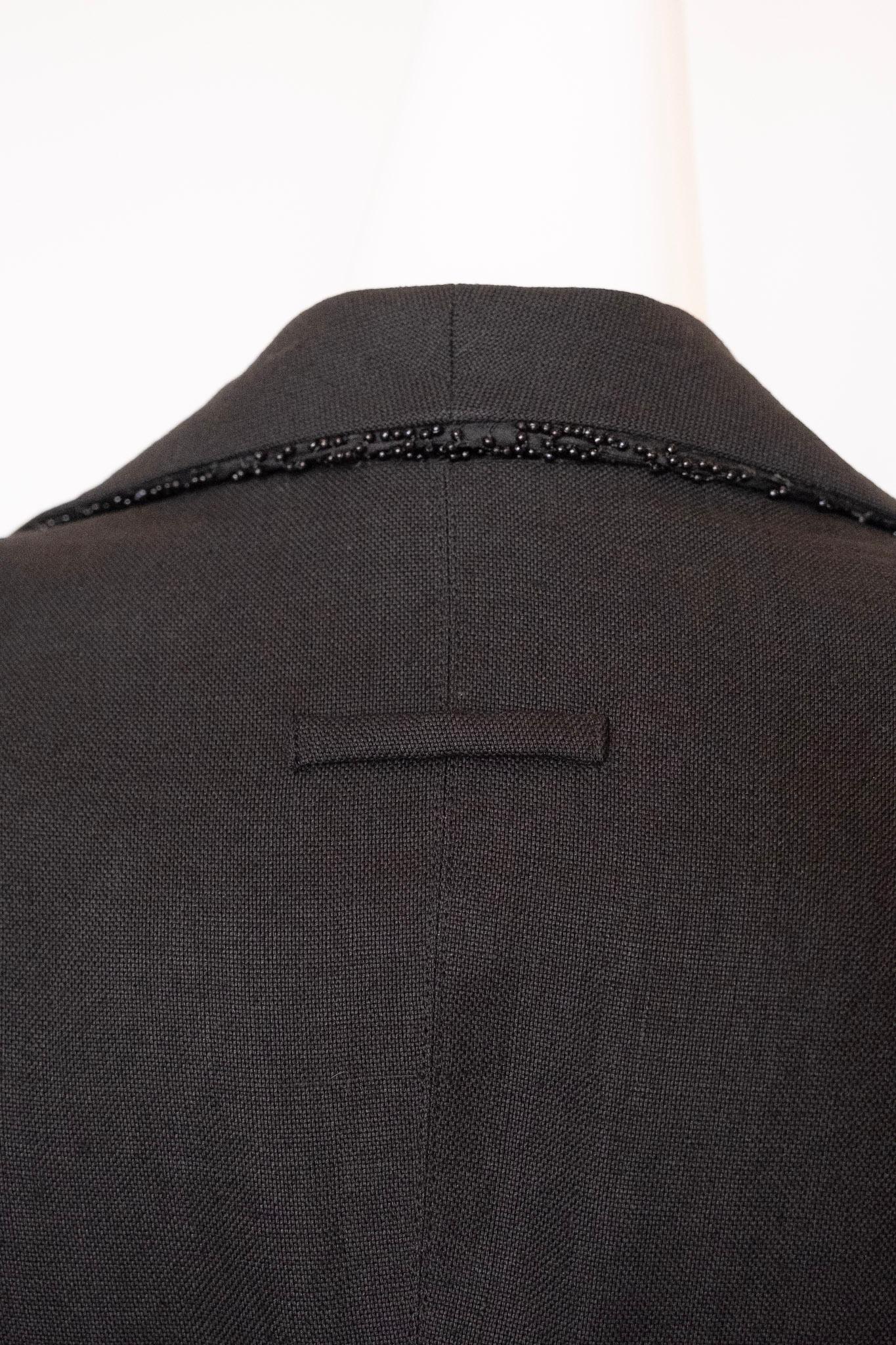 Blazer en lin noir Jean Paul Gaultier 1990. Perles sur tout le devant en vente 5