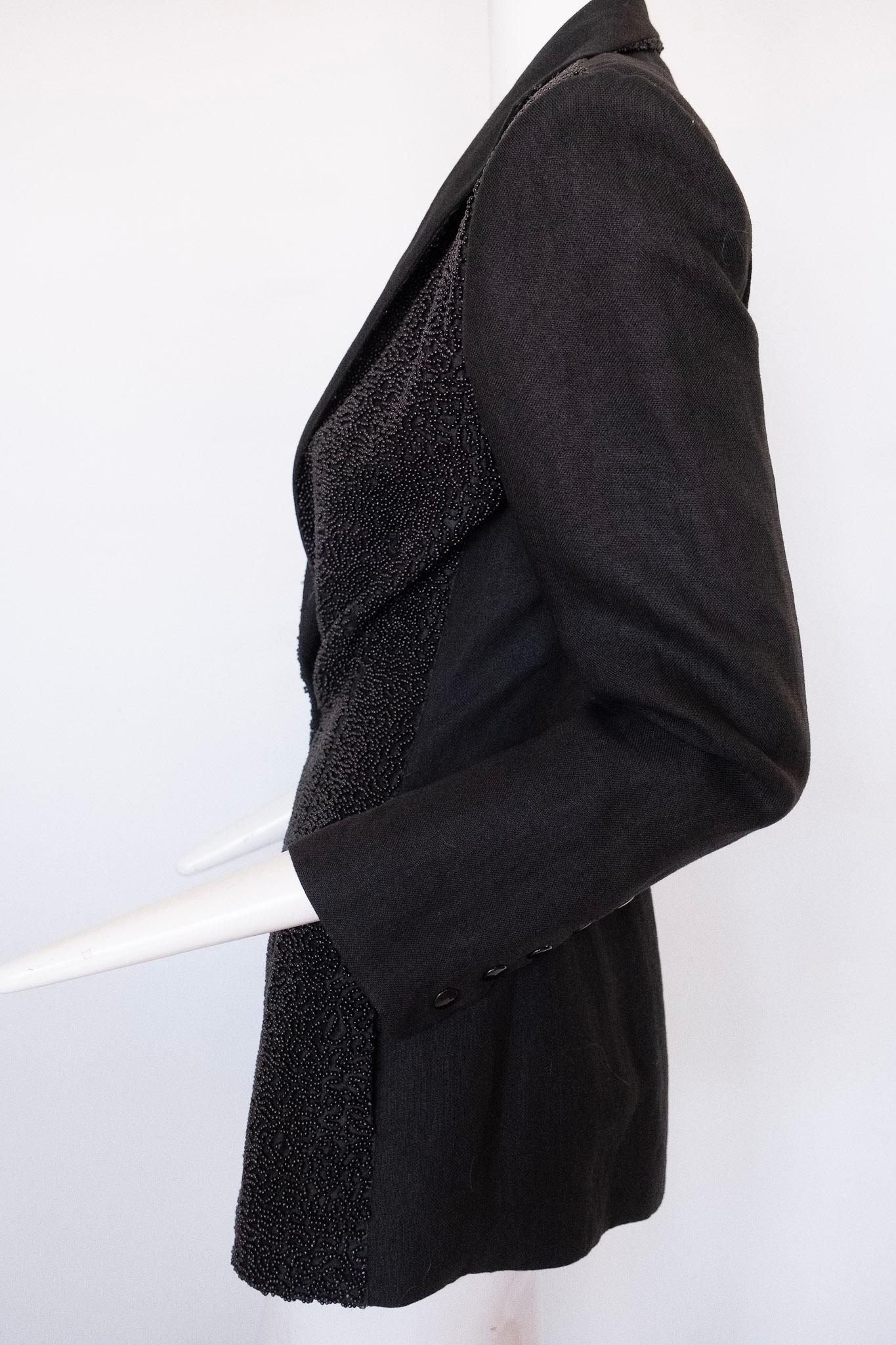 Blazer en lin noir Jean Paul Gaultier 1990. Perles sur tout le devant Excellent état - En vente à Kingston, NY