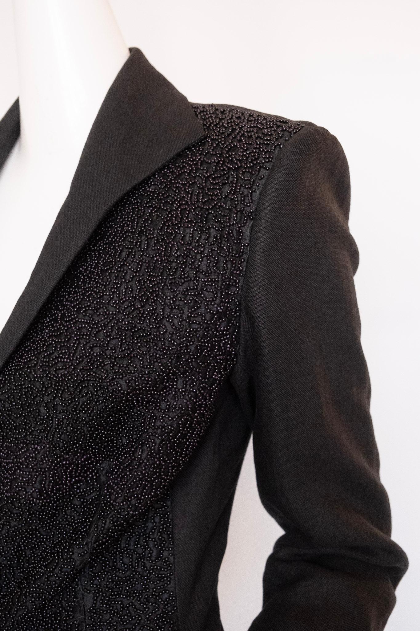 Blazer en lin noir Jean Paul Gaultier 1990. Perles sur tout le devant en vente 3