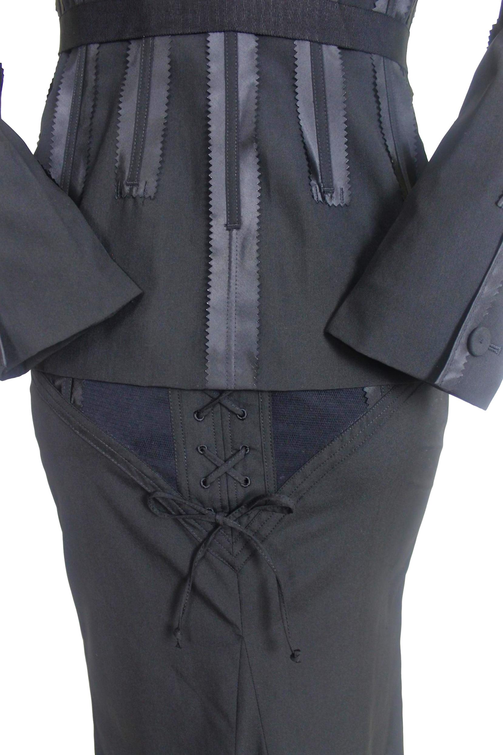 Black Jean Paul Gaultier 1990s Corset Jacket and Skirt Suit