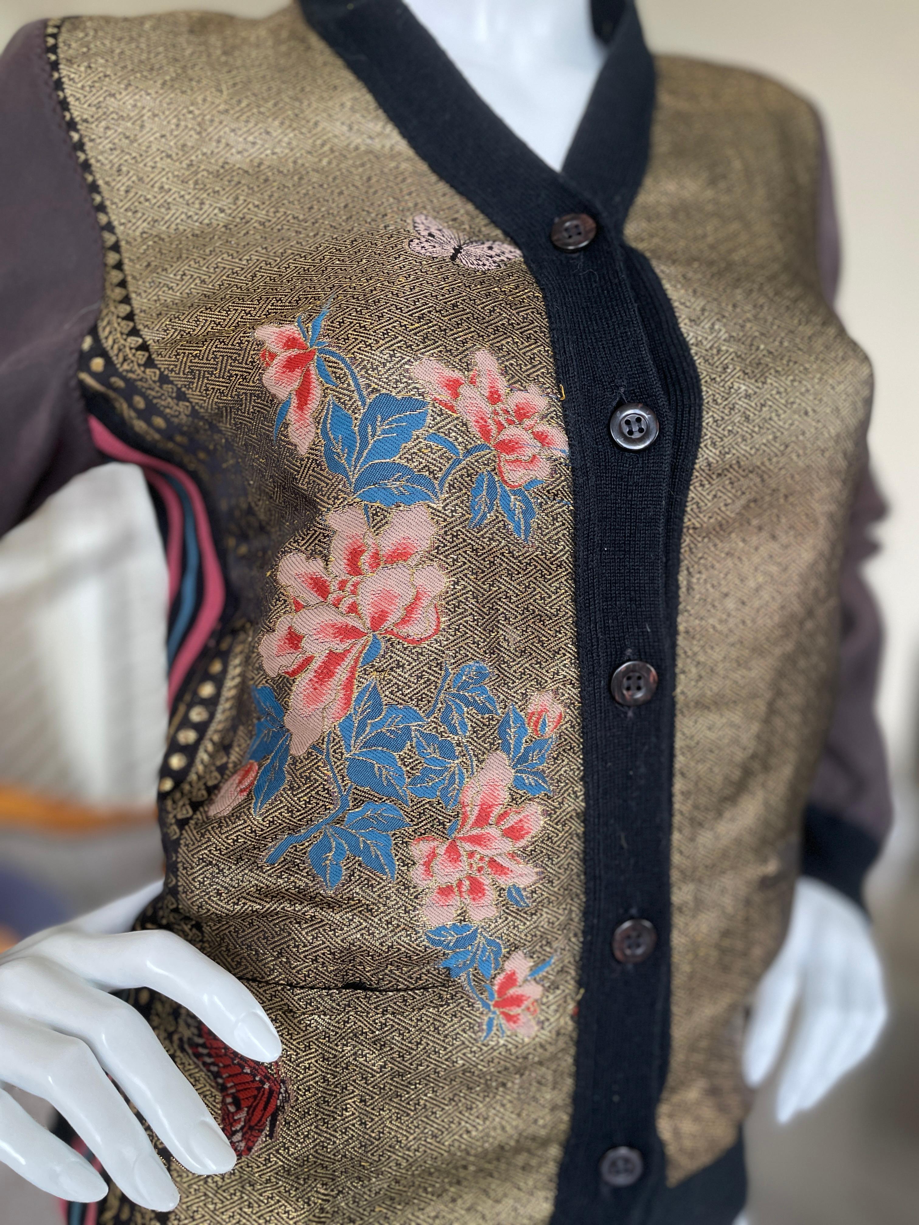 Jean Paul Gaultier 90's Golden Floral Asian Brocade Cardigan Sweater w Stripes
Size 40
 Bust 36