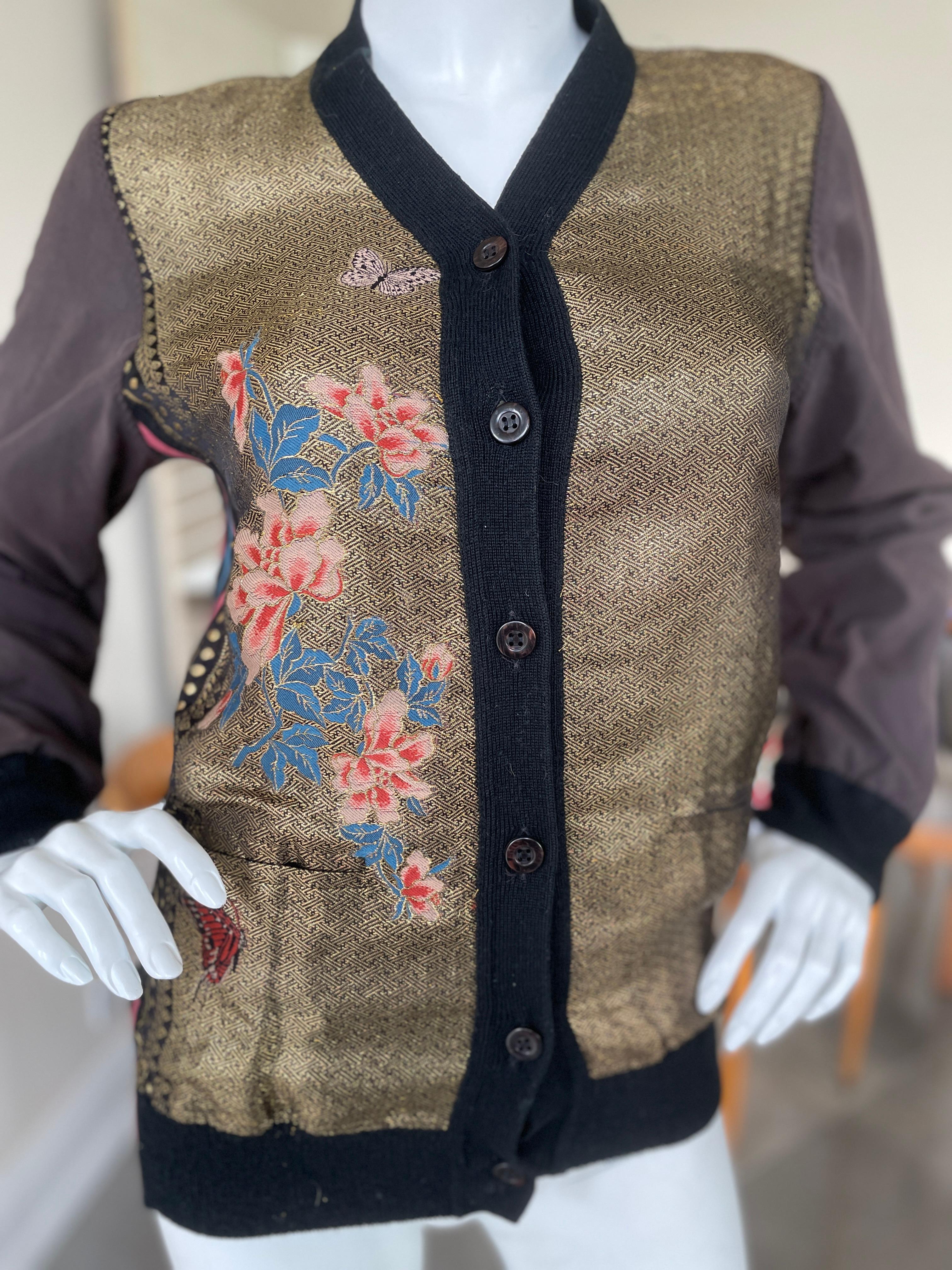 Jean Paul Gaultier 1990's Gold Brocade Japonism Floral Pattern Cardigan In Excellent Condition For Sale In Cloverdale, CA