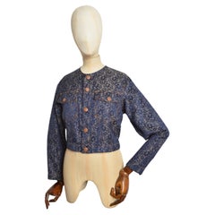 Jean Paul Gaultier Años 90 Encaje Estampado de tul Jacquard Chaqueta recortada sin cuello