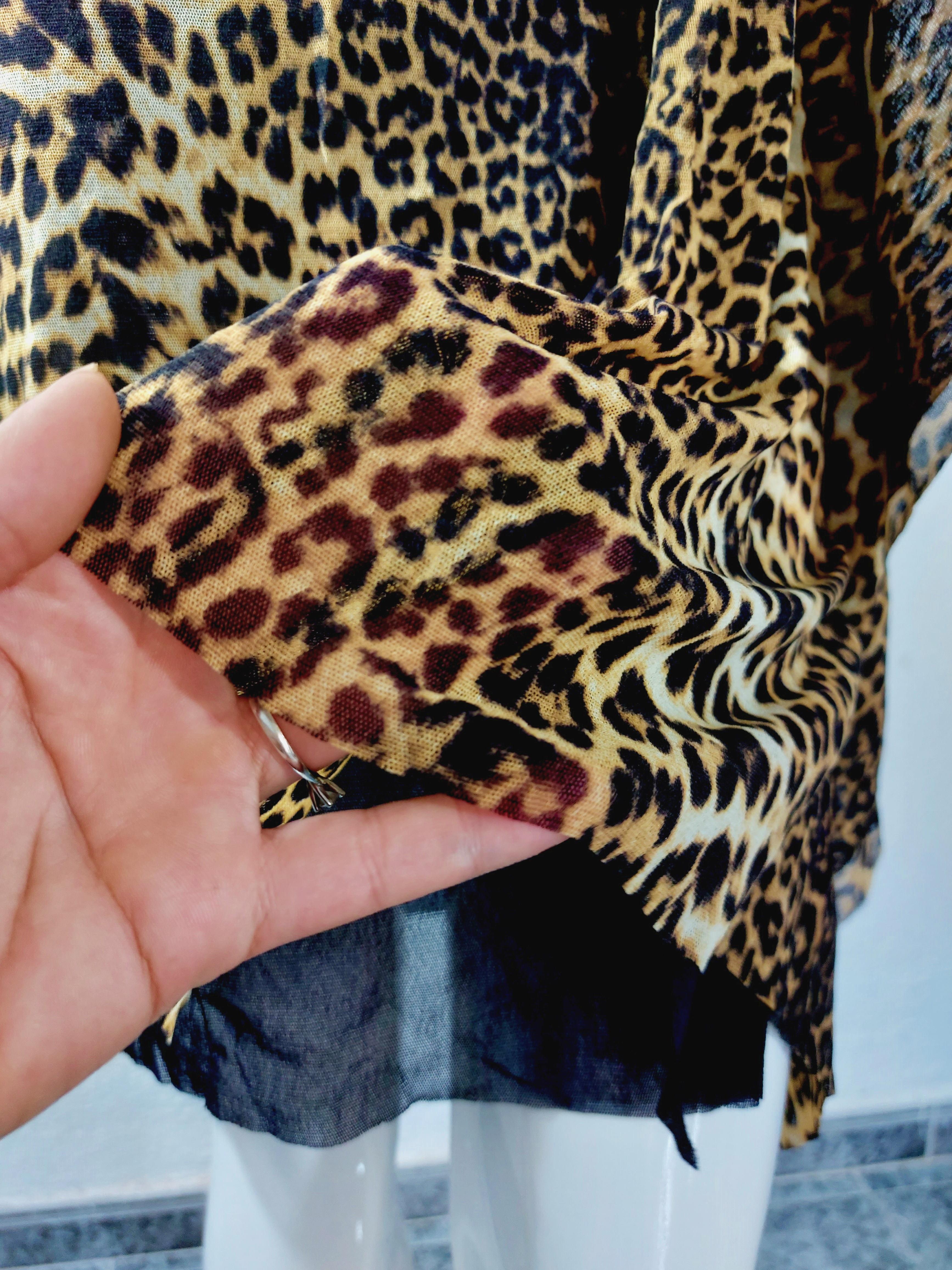 Jean Paul Gaultier 1990s Leopard Asymmetrical Cheetah Animal Mesh Ruffled Dress For Sale 12