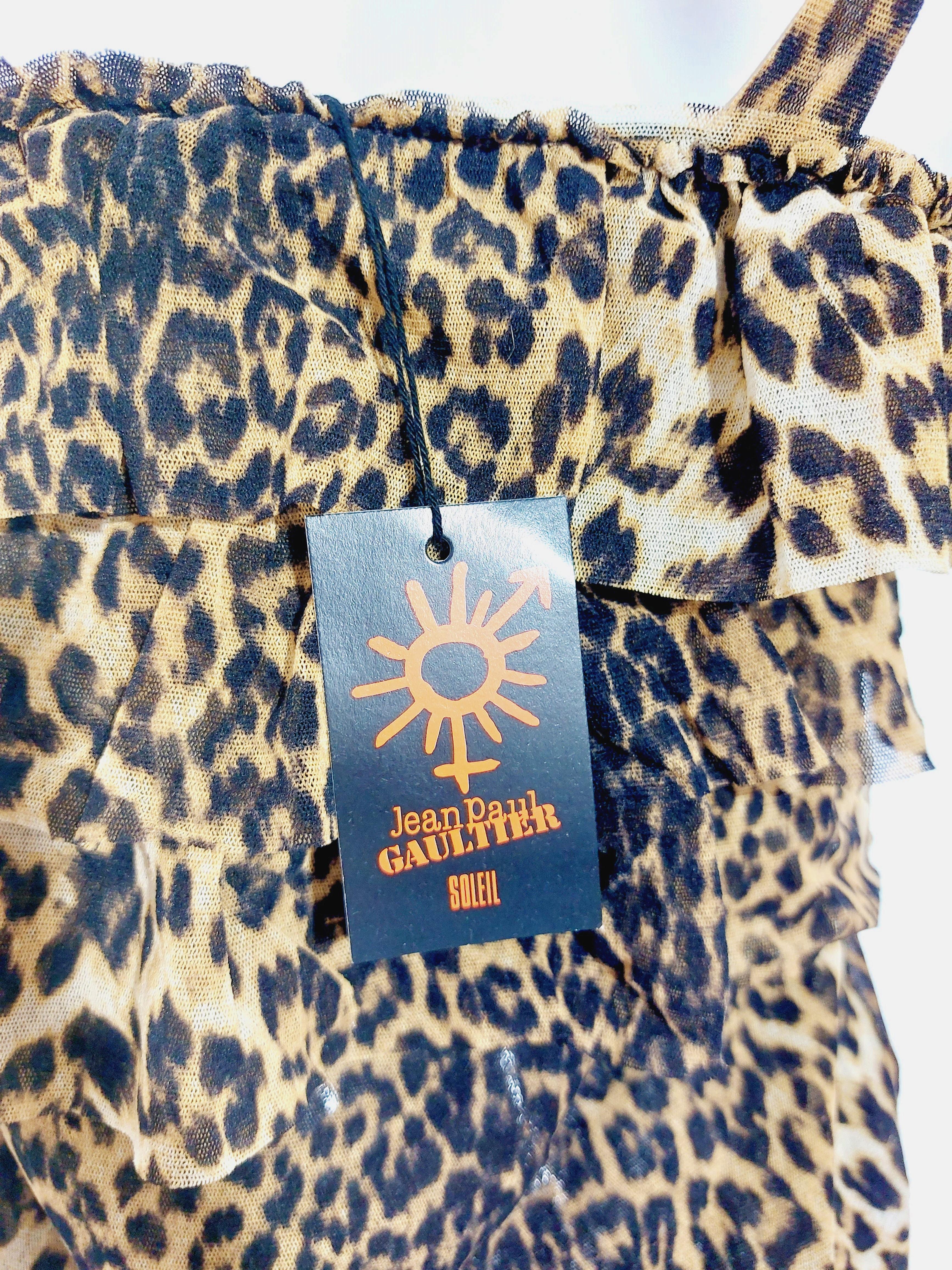 Women's Jean Paul Gaultier 1990s Leopard Asymmetrical Cheetah Animal Mesh Ruffled Dress For Sale