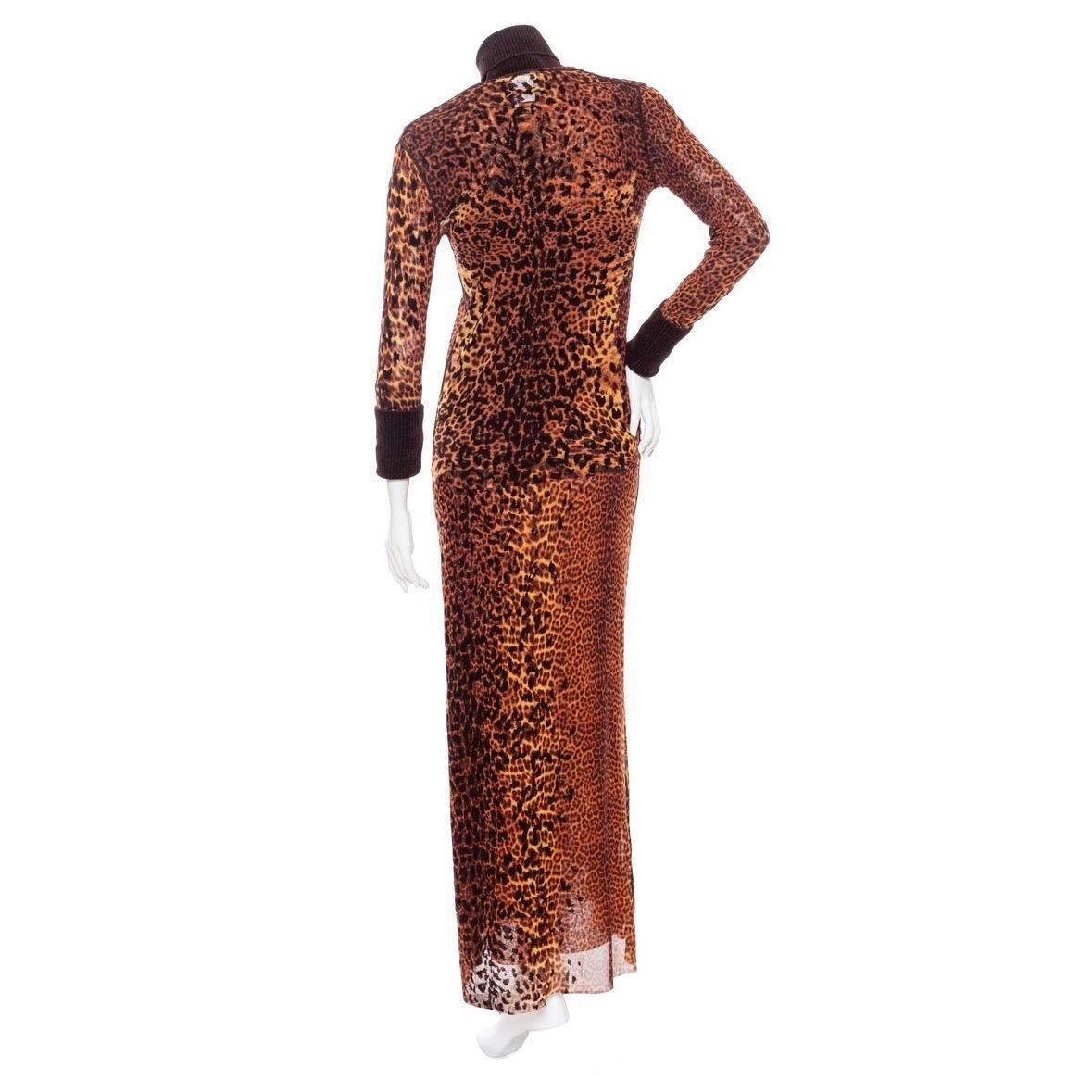 Jean Paul Gaultier 1990s Maille Femme Brown Mesh Leopard Two-Piece Set In Good Condition For Sale In Los Angeles, CA