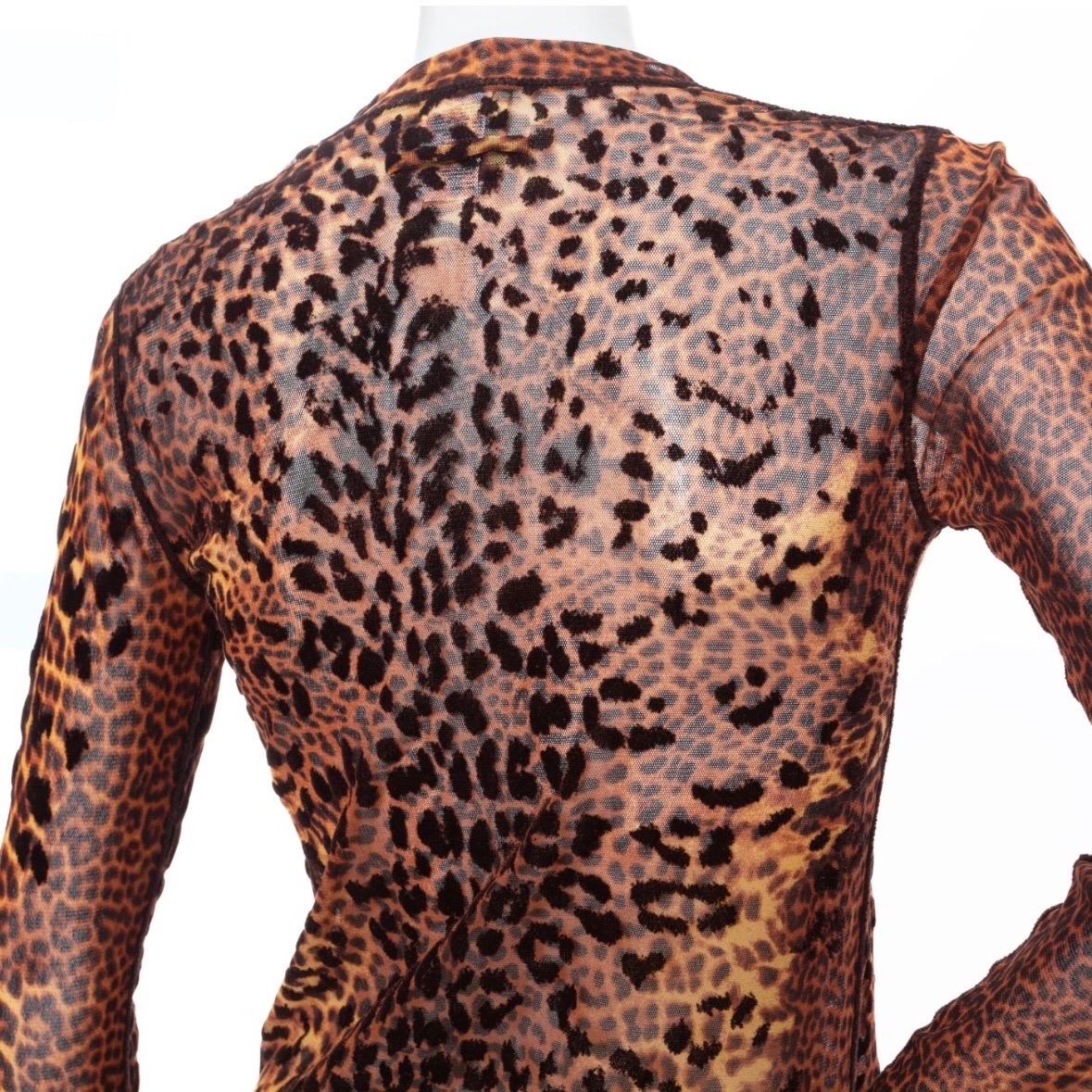 Jean Paul Gaultier 1990s Maille Femme Brown Mesh Leopard Two-Piece Set For Sale 3