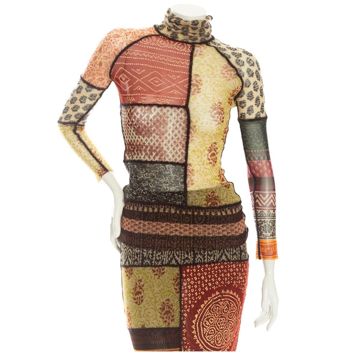 Women's Jean Paul Gaultier 1990s Patchwork Mesh Top and Skirt Two-Piece Set