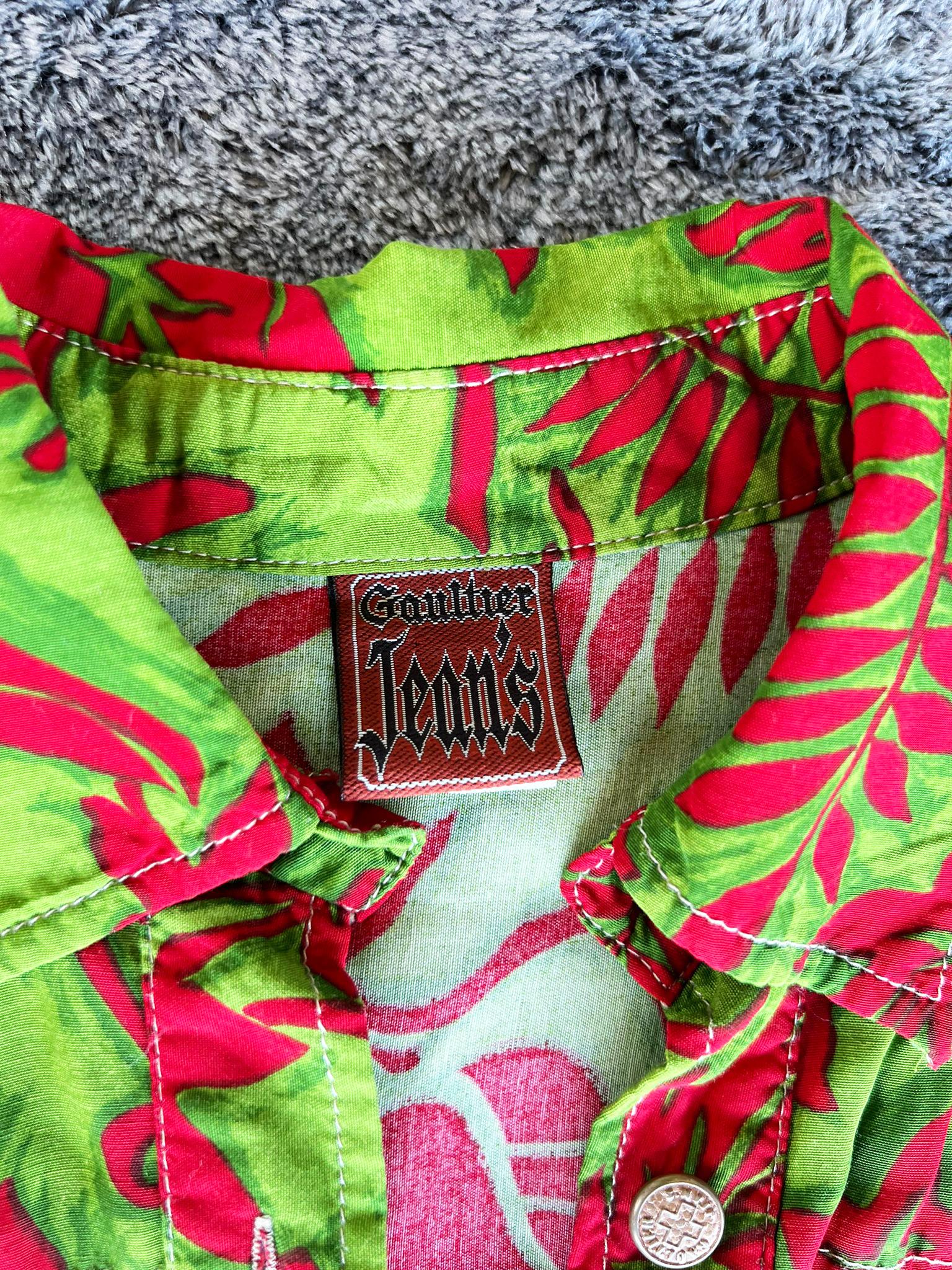 Jean Paul Gaultier 1990's Rot und Grün Leafs Button Up Hemd Damen im Angebot