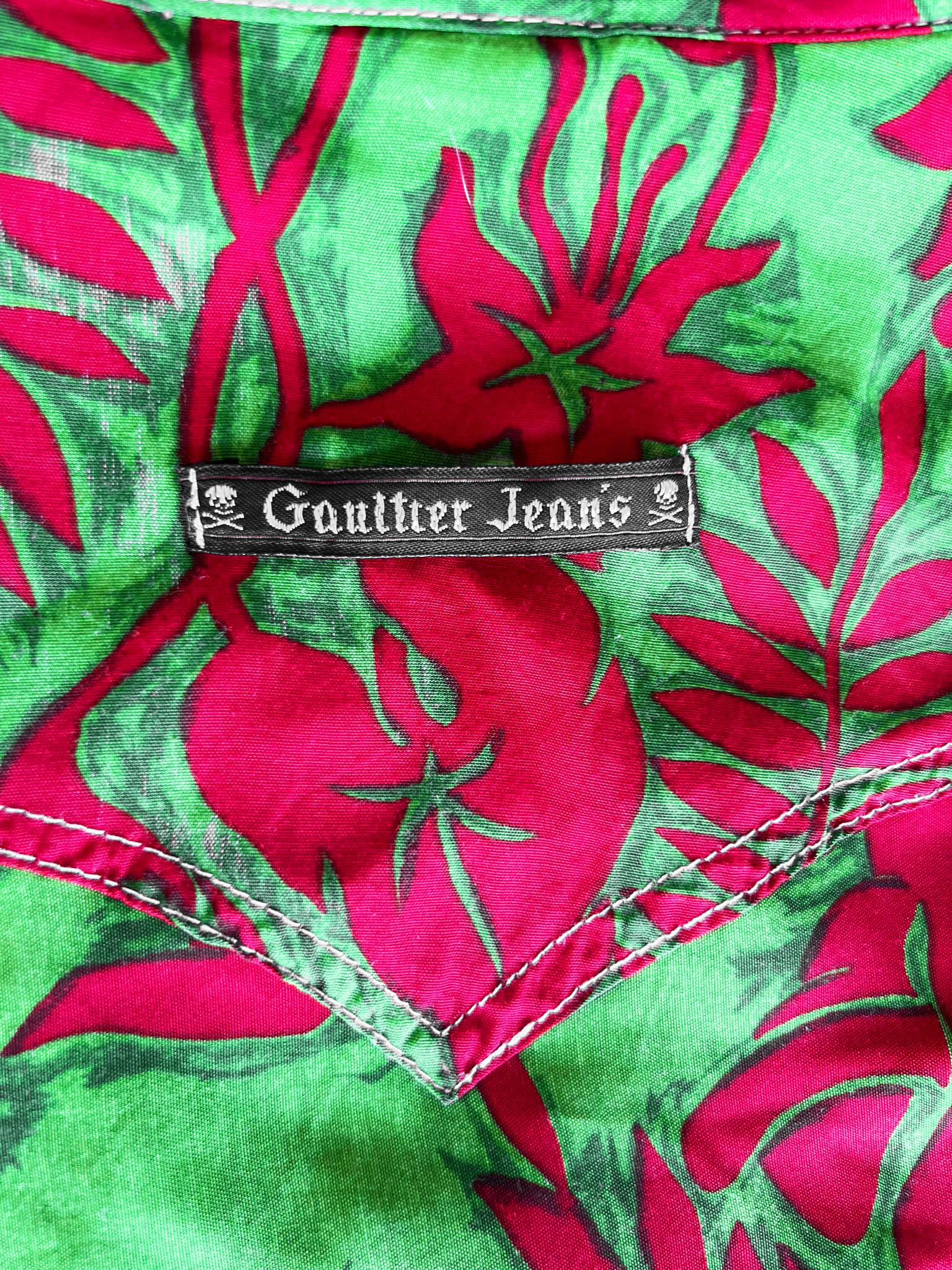 Jean Paul Gaultier 1990's Rot und Grün Leafs Button Up Hemd im Angebot 3