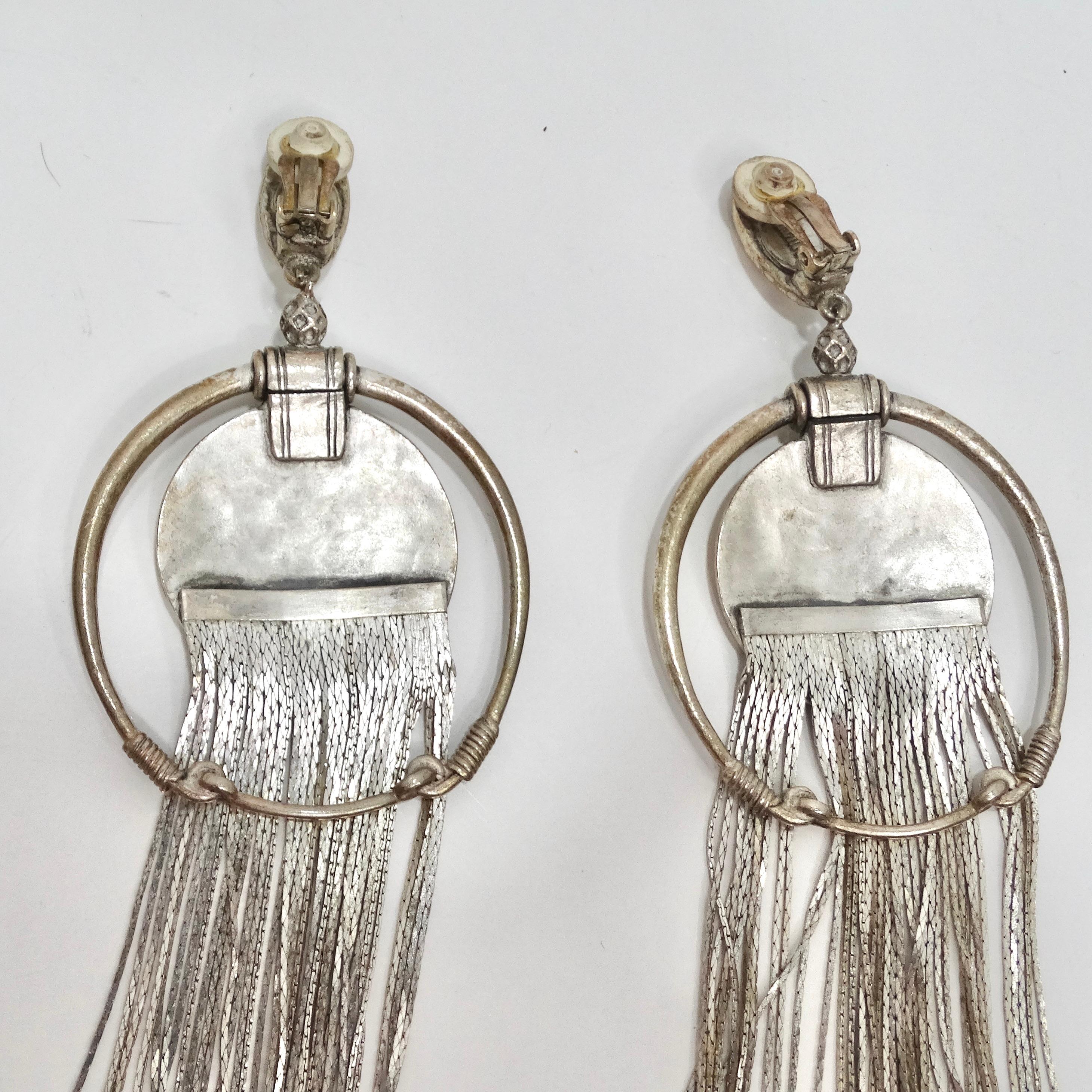 Jean Paul Gaultier 1990s Silver Fringe Hoop Dangle Earrings For Sale 6