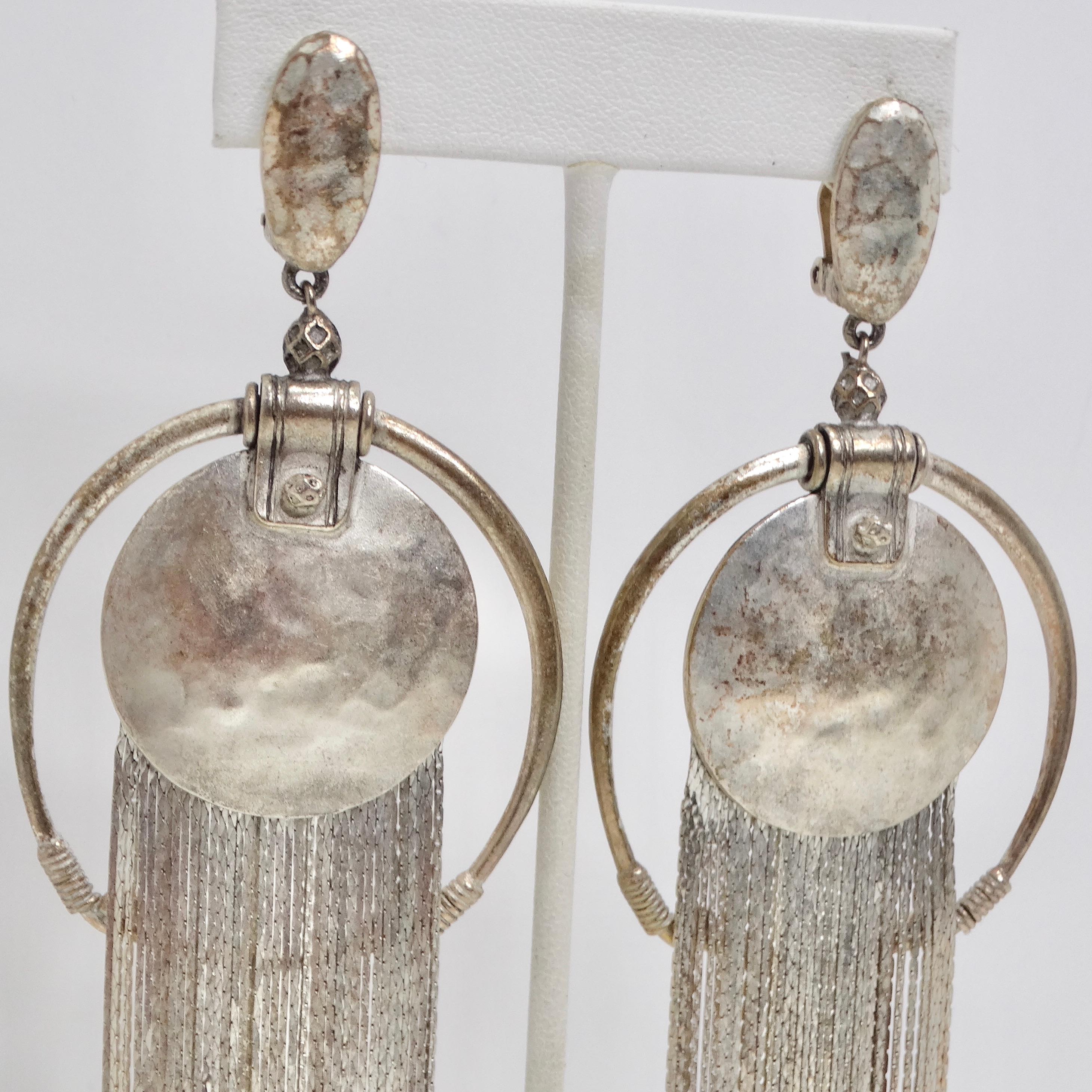 Jean Paul Gaultier 1990s Silver Fringe Hoop Dangle Earrings For Sale 9