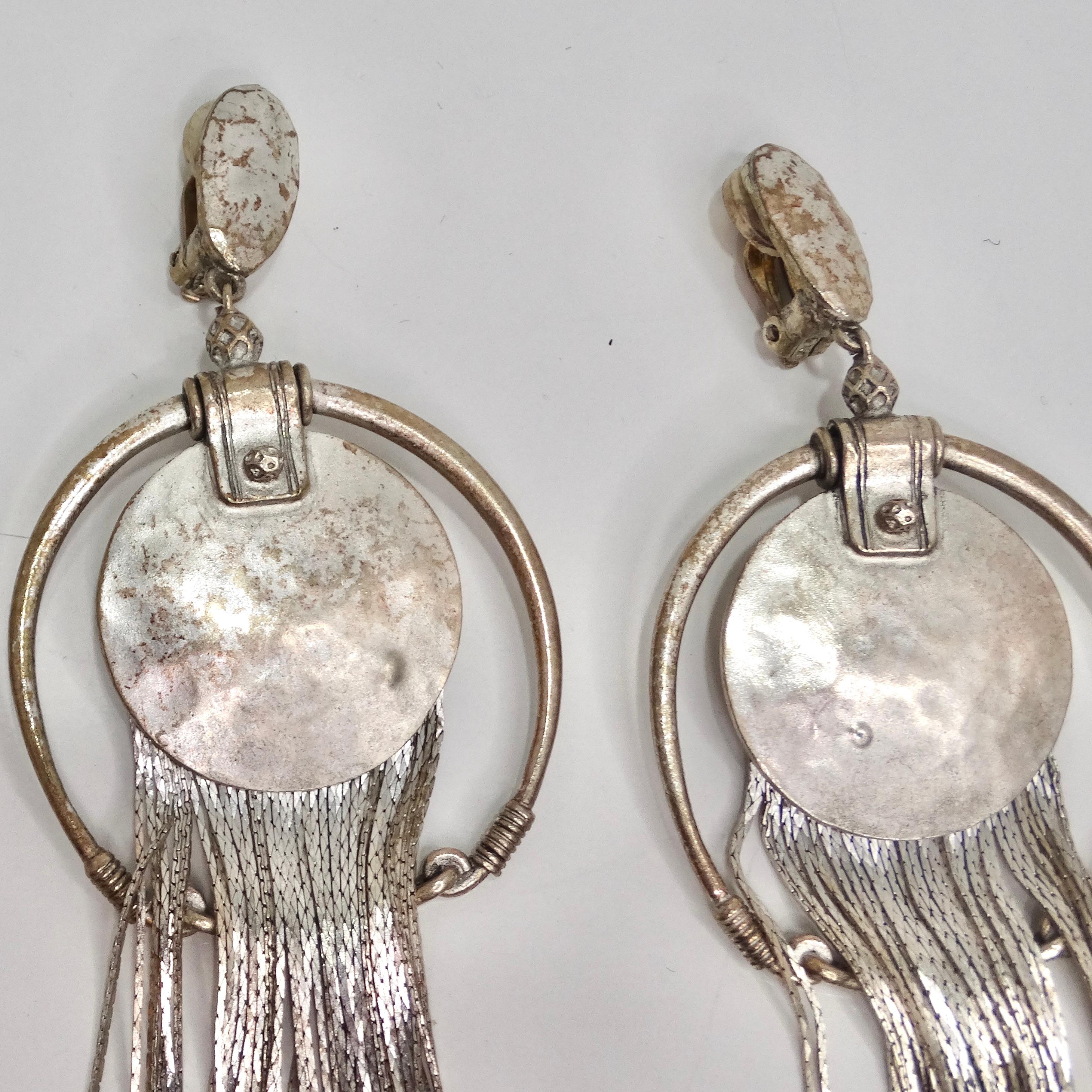 Jean Paul Gaultier 1990s Silver Fringe Hoop Dangle Earrings In Good Condition For Sale In Scottsdale, AZ