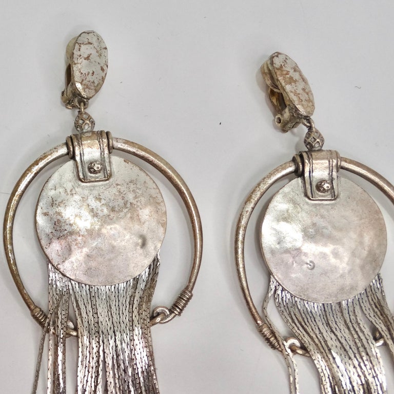 Jean Paul Gaultier 1990s Silver Fringe Hoop Dangle Earrings Jean Paul Gaultier 1990s Silver Fringe Hoop Dangle Earrings