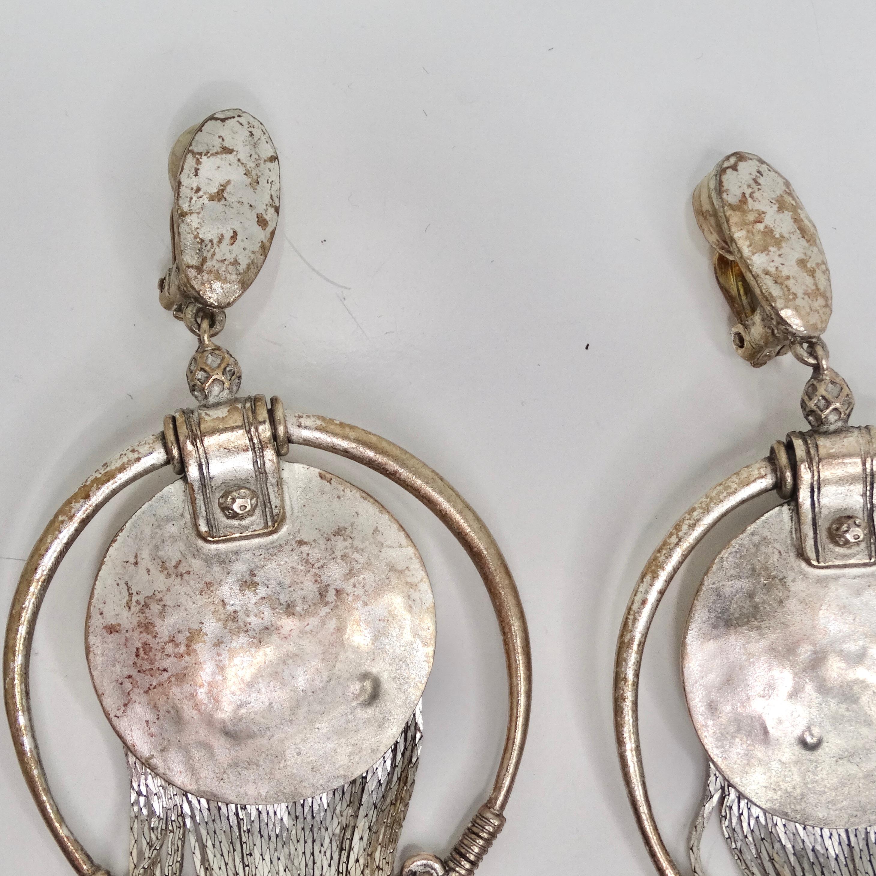 Jean Paul Gaultier 1990 Boucles d'oreilles pendantes à franges en argent en vente 3