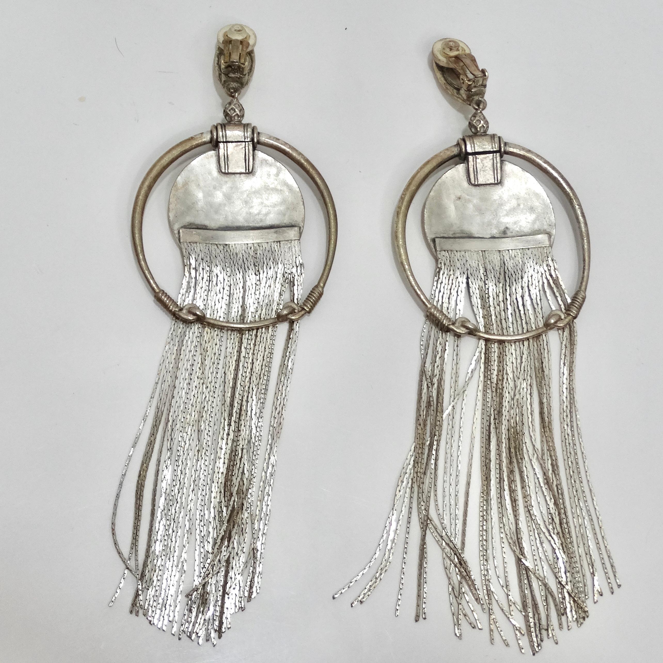 Jean Paul Gaultier 1990s Silver Fringe Hoop Dangle Earrings For Sale 5