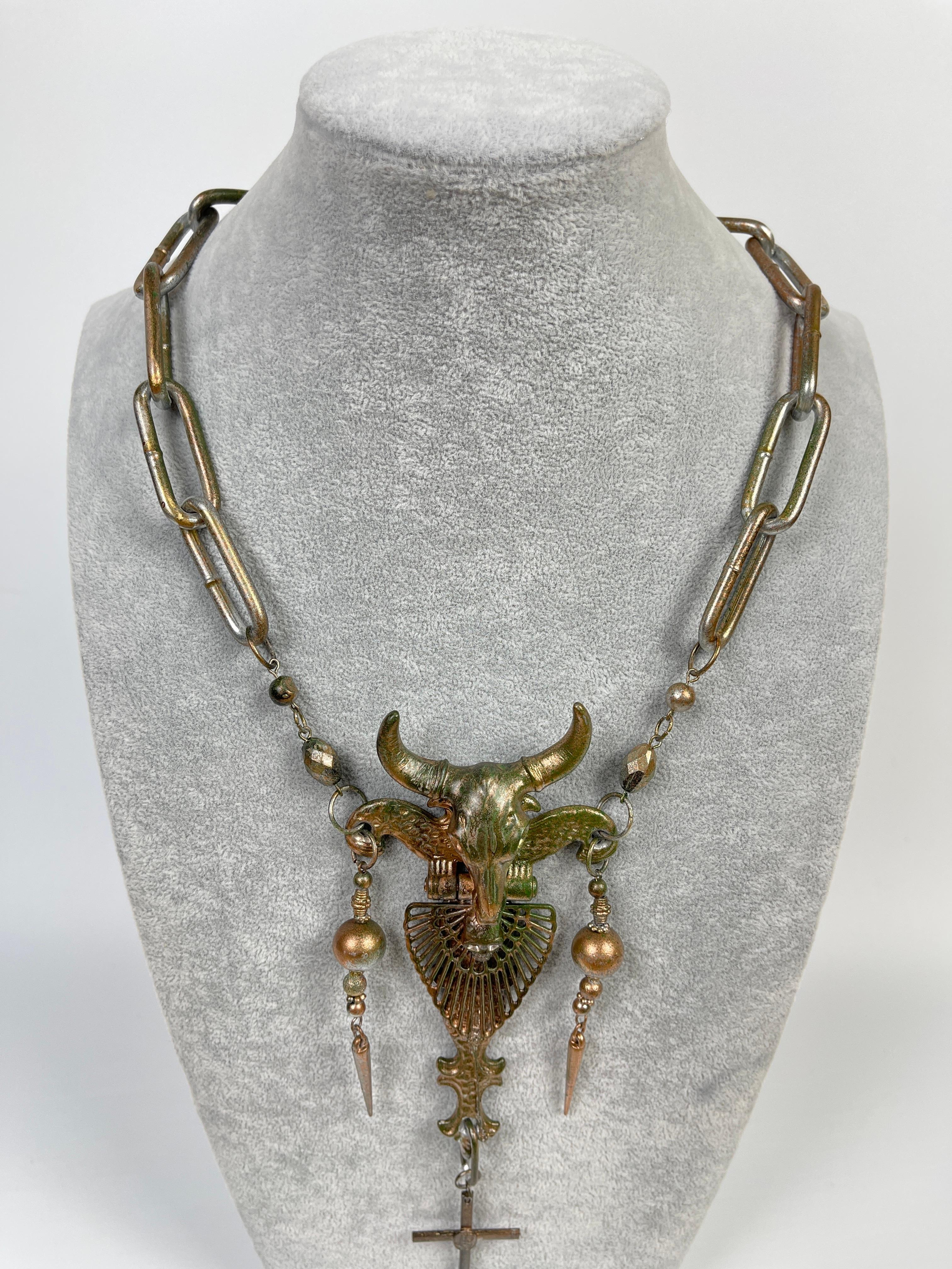 Jean Paul Gaultier 1990's Staff Sample Rosario Bull Necklace In Excellent Condition For Sale In Seattle, WA