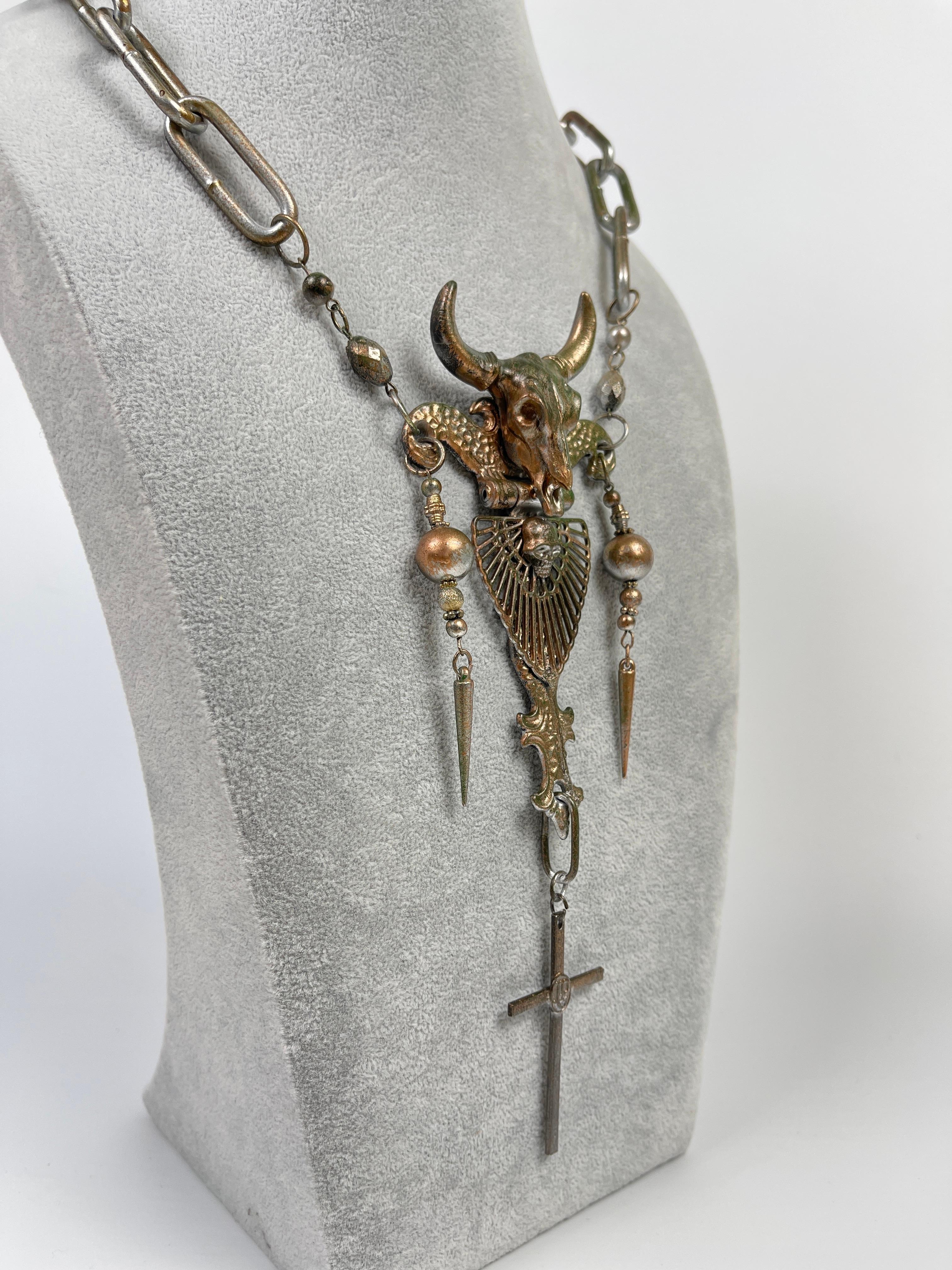 Women's or Men's Jean Paul Gaultier 1990's Staff Sample Rosario Bull Necklace For Sale