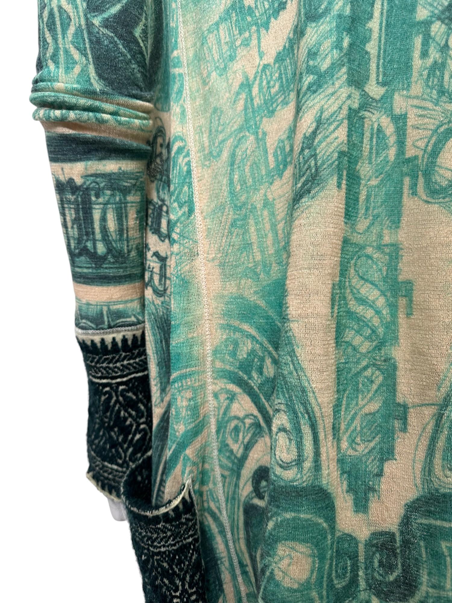 Jean Paul Gaultier 1990's Tribal Acqua Green Wool Cardigan For Sale 9