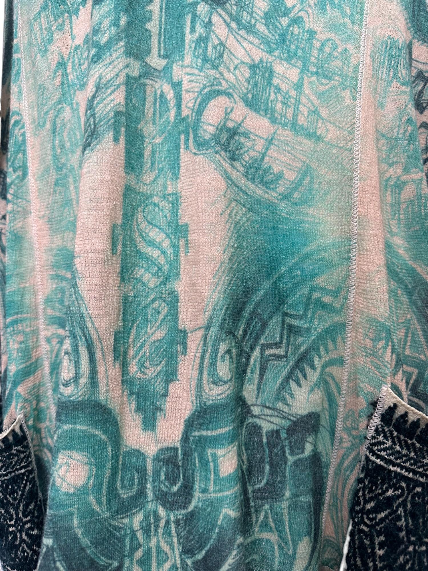 Jean Paul Gaultier 1990's Tribal Acqua Green Wool Cardigan For Sale 11