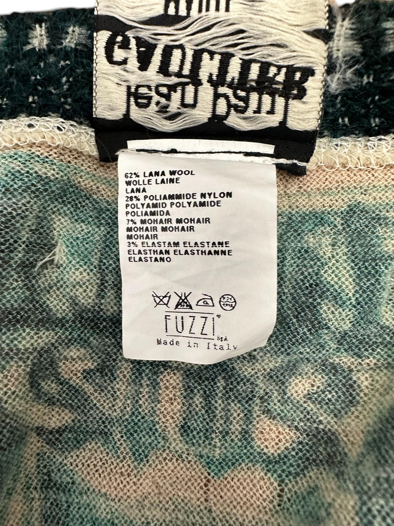 Jean Paul Gaultier 1990's Tribal Acqua Green Wool Cardigan For Sale 13