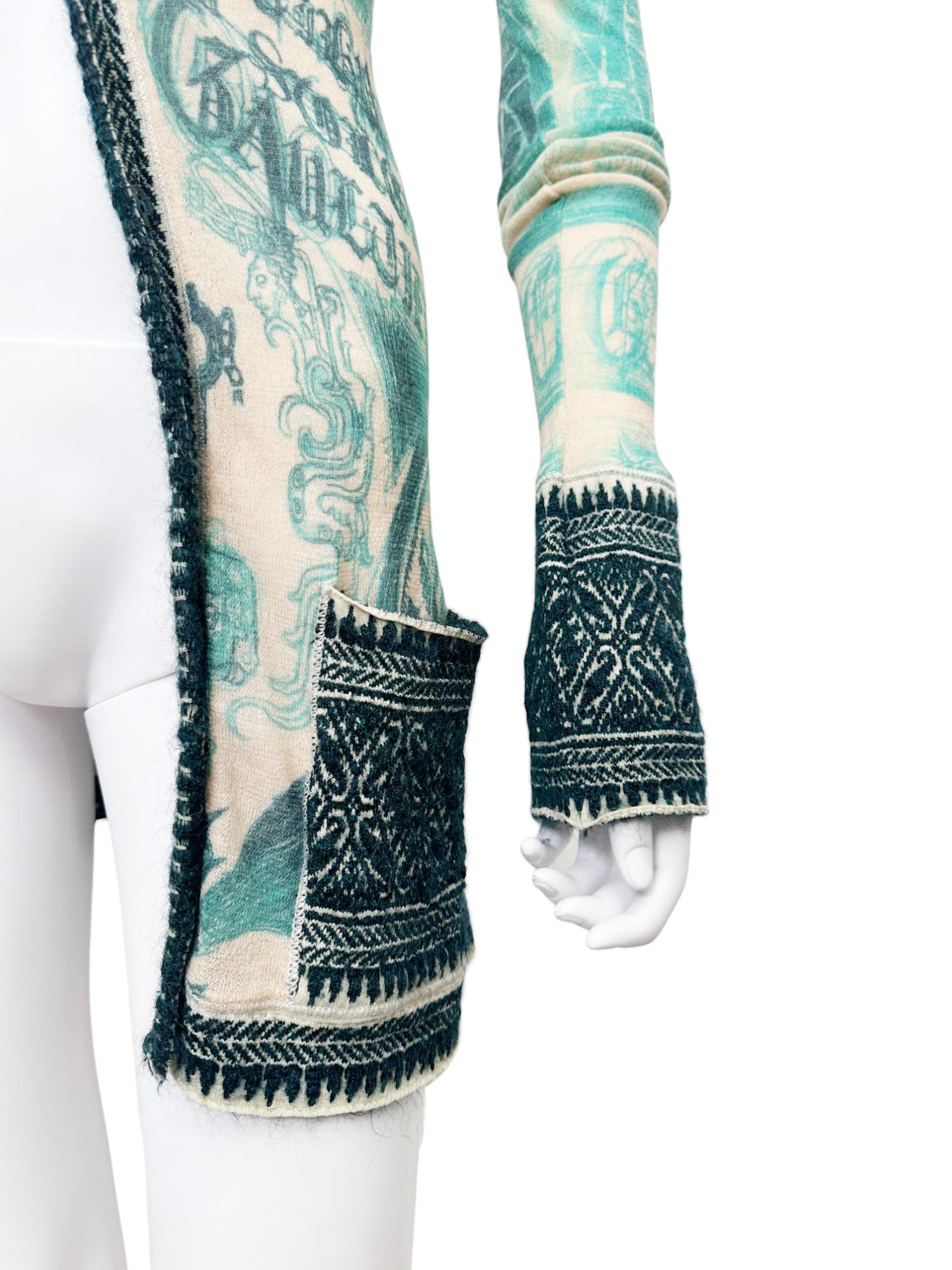 Jean Paul Gaultier 1990's Tribal Acqua Green Wool Cardigan For Sale 2