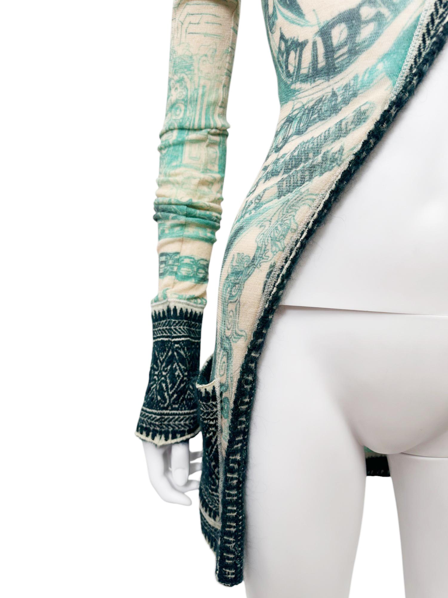 Jean Paul Gaultier 1990's Tribal Acqua Green Wool Cardigan For Sale 4