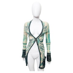Jean Paul Gaultier 1990's Tribal Acqua Green Wool Cardigan Jean Paul Gaultier 1990's Tribal Acqua Green Wool Cardigan