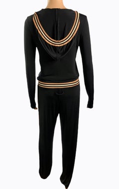 Jean Paul Gaultier S/S 2007 Schwarzes 2-teiliges Ensemble mit Kapuze und Ausschnitt Oberteil & Hose